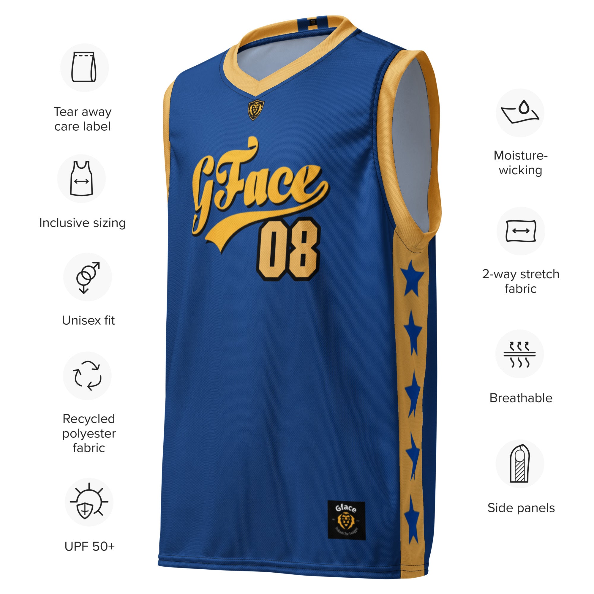 Unisex Blue/Gold GFACE VIP Basketball Jersey