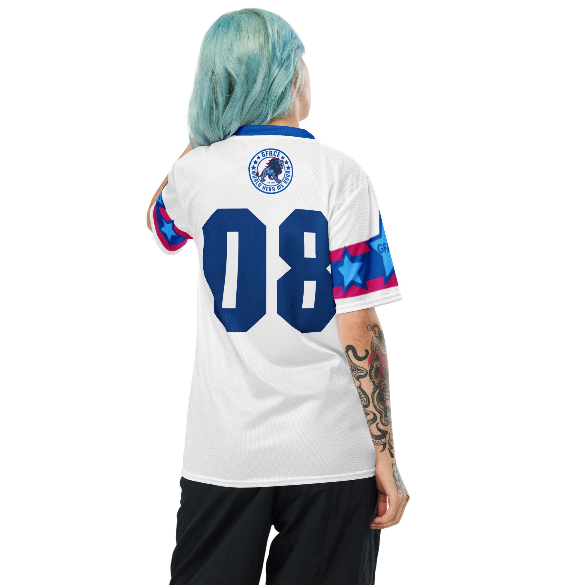 Recycled White Unisex GFACE Sports Jersey World Hear Me Roar