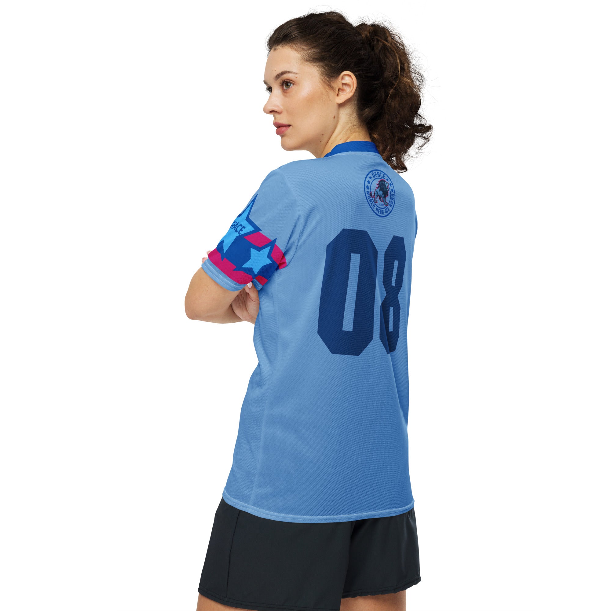 Recycled Light Blue Unisex GFACE Sports Jersey World Hear Me Roar