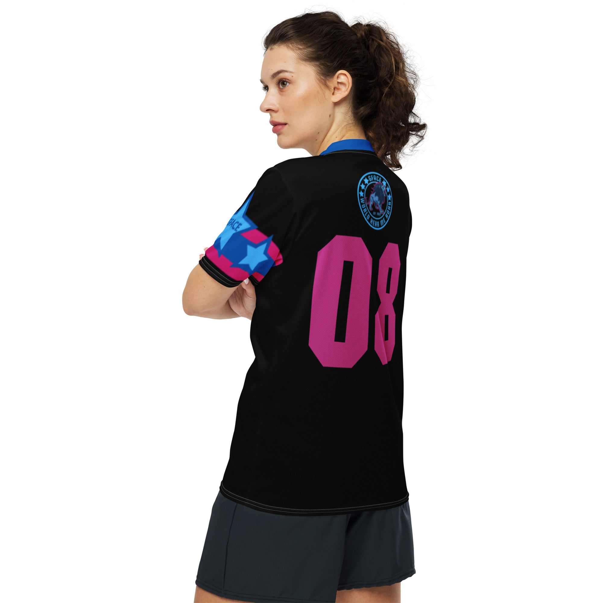 Recycled Black/Pink Unisex GFACE Sports Jersey World Hear Me Roar