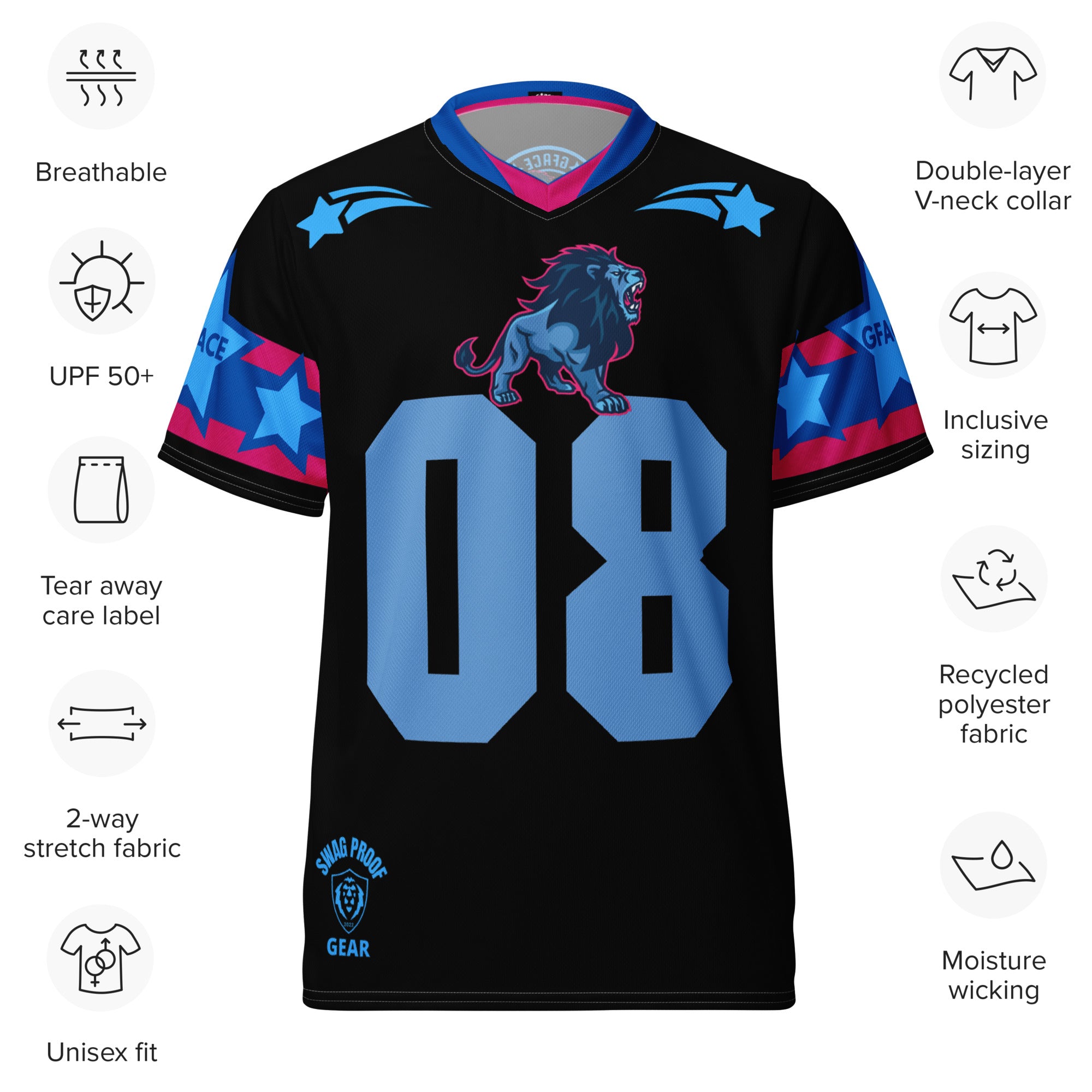 Recycled Black/Blue Unisex GFACE Sports Jersey World Hear Me Roar