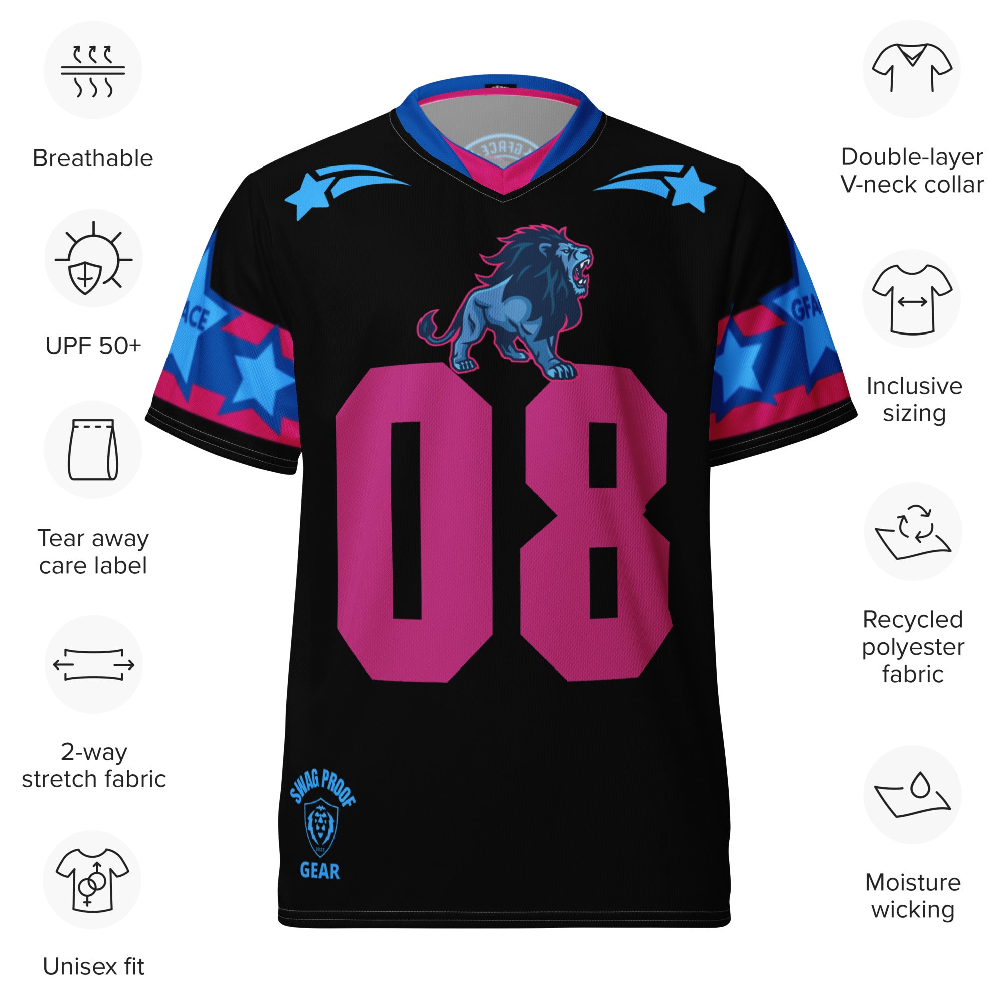 Recycled Black/Pink Unisex GFACE Sports Jersey World Hear Me Roar