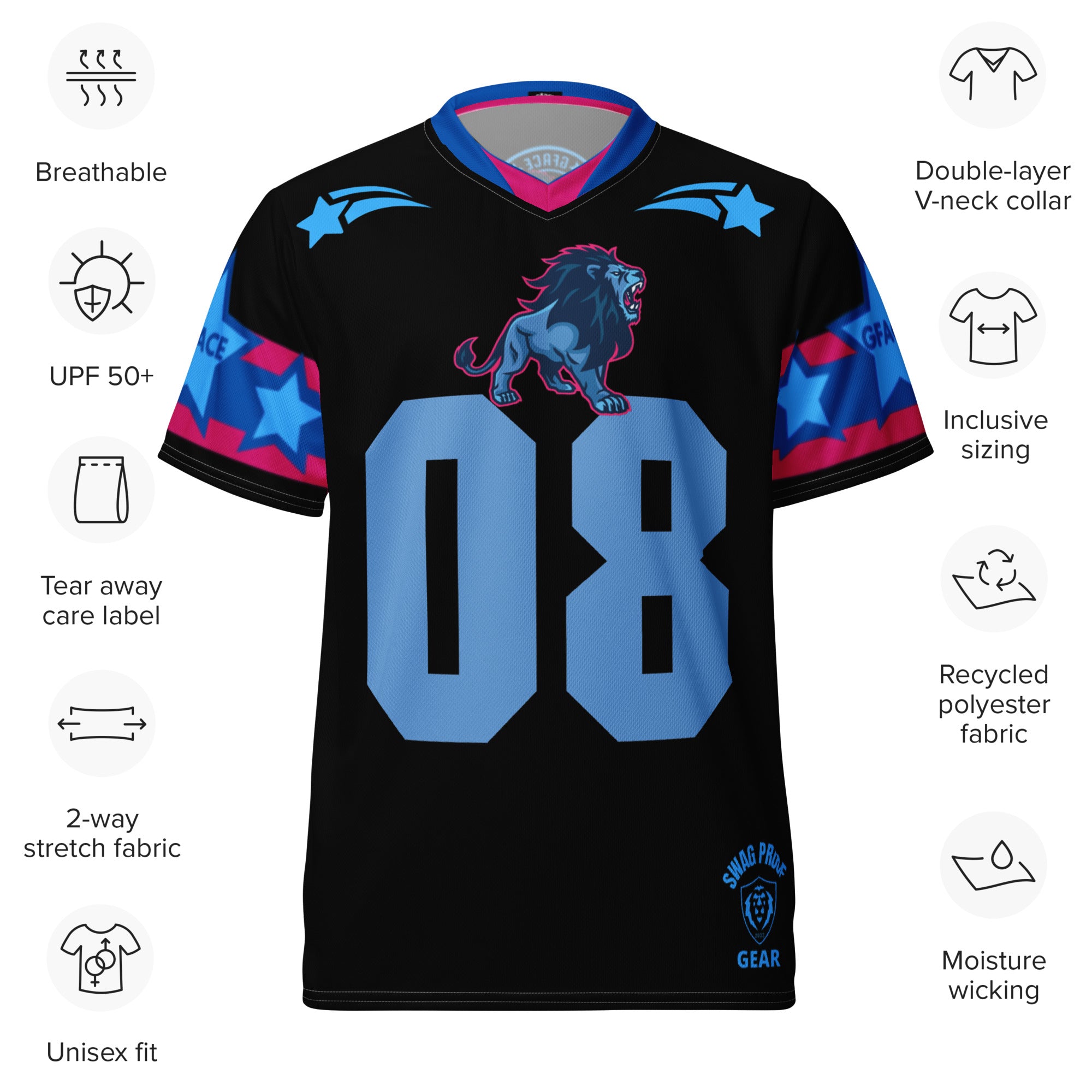 Unisex Black/Blue GFACE Sports Jersey World Hear Me Roar