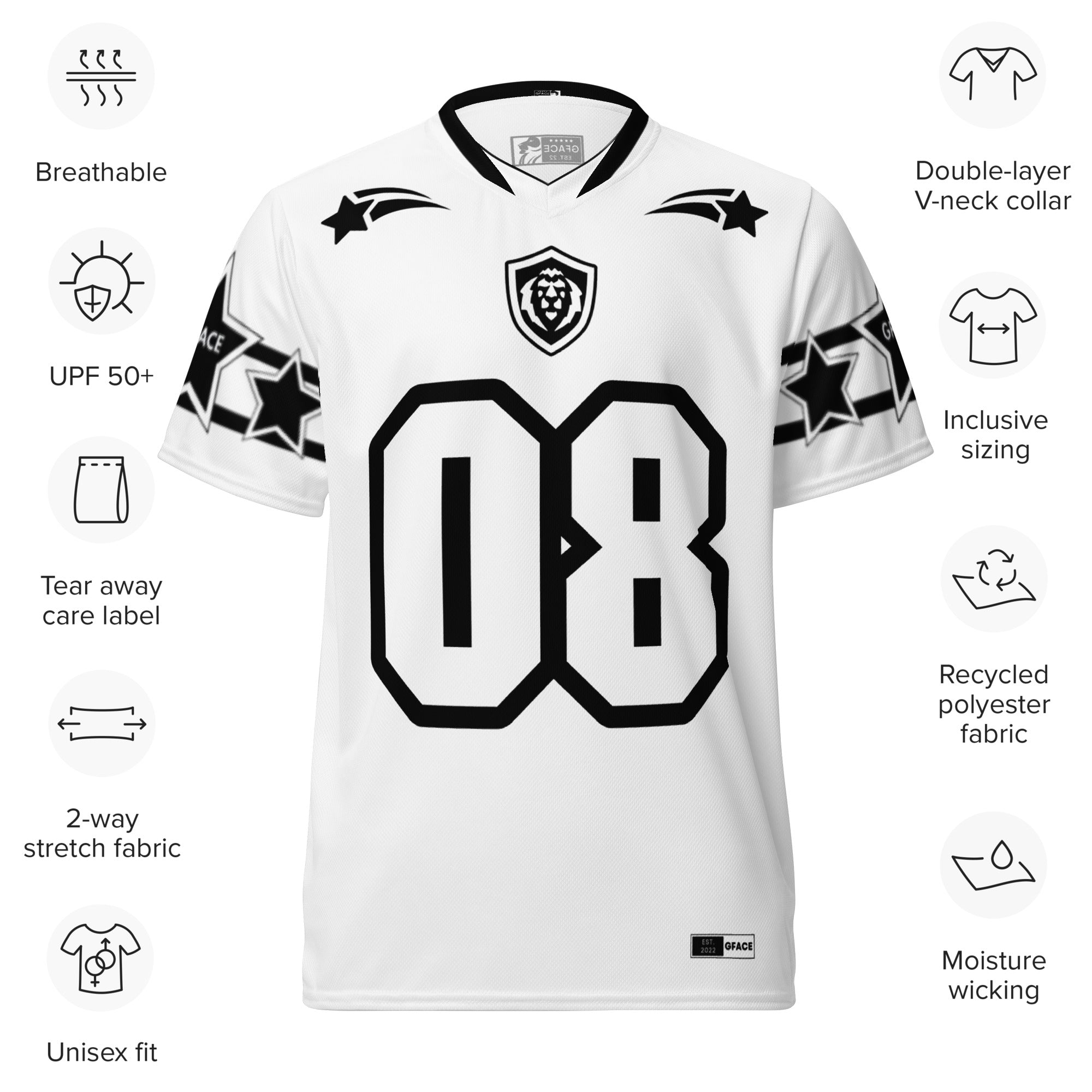 GFACE Infinty 08 White Recycled Unisex Sports Jersey