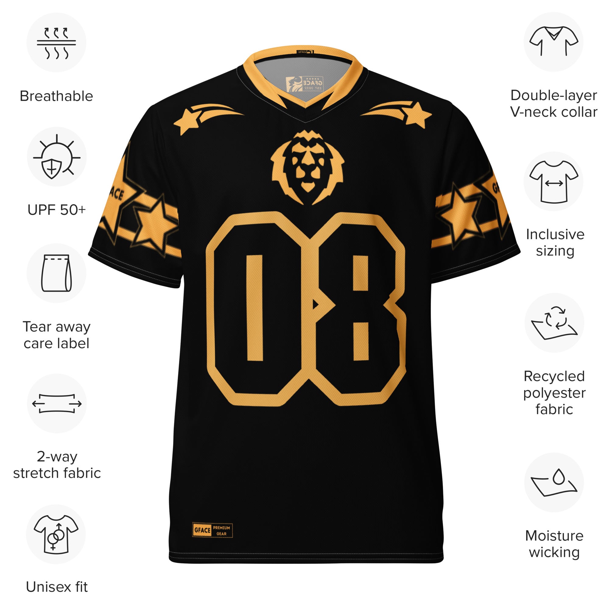 GFACE Infinity 08 Black/Gold Recycled Unisex Sports Jersey