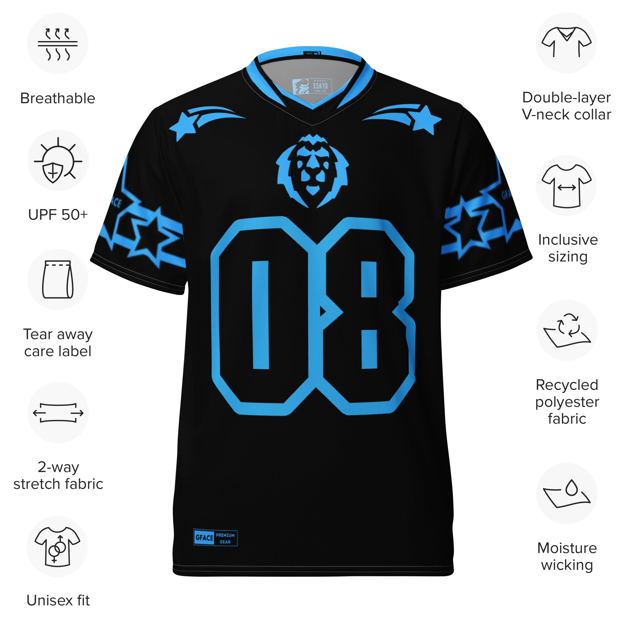 GFACE Infinity 08 Black/Blue Recycled Unisex Sports Jersey