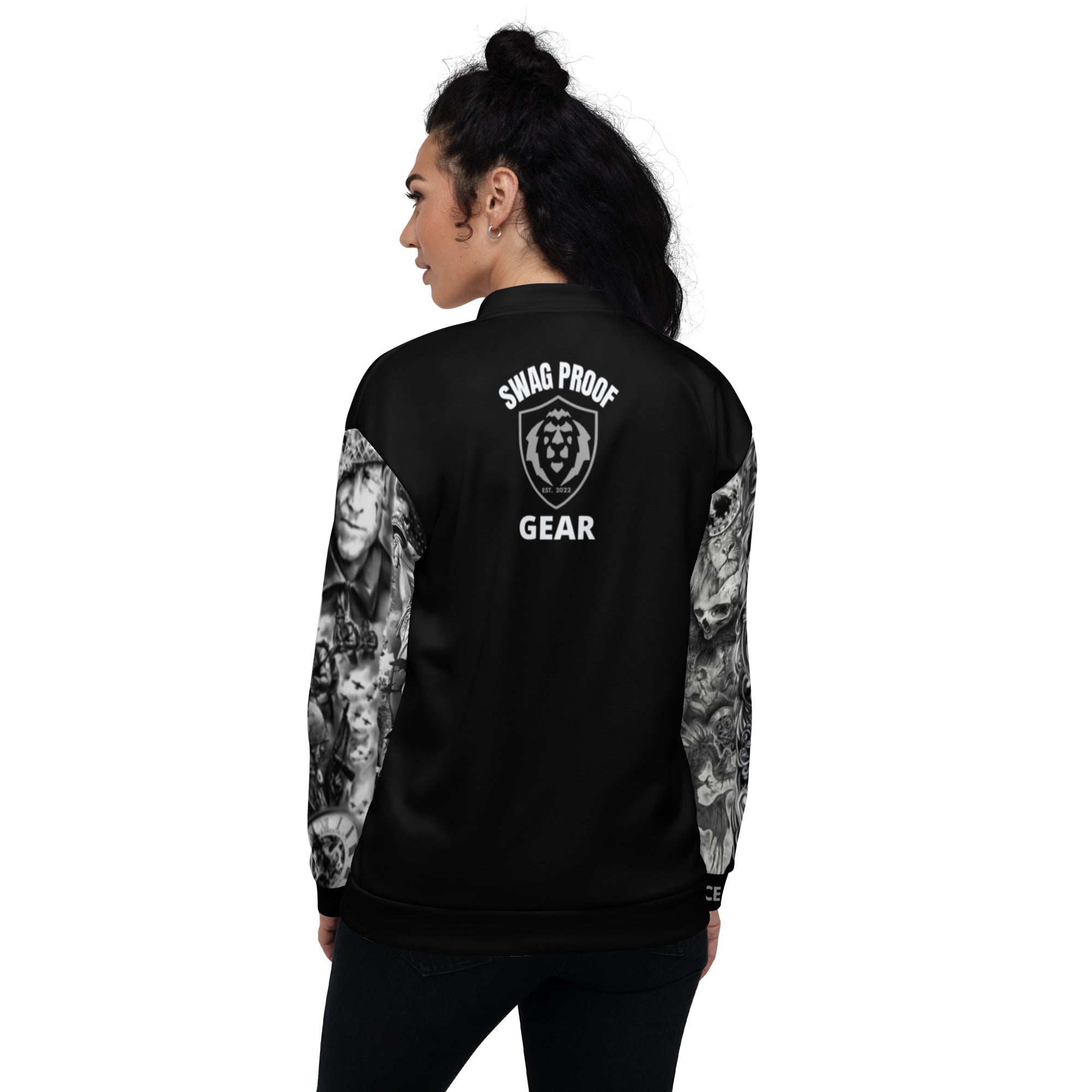 Unisex Bomber Jacket Queen Gface Tattoo Swag (option 1) logo on rear