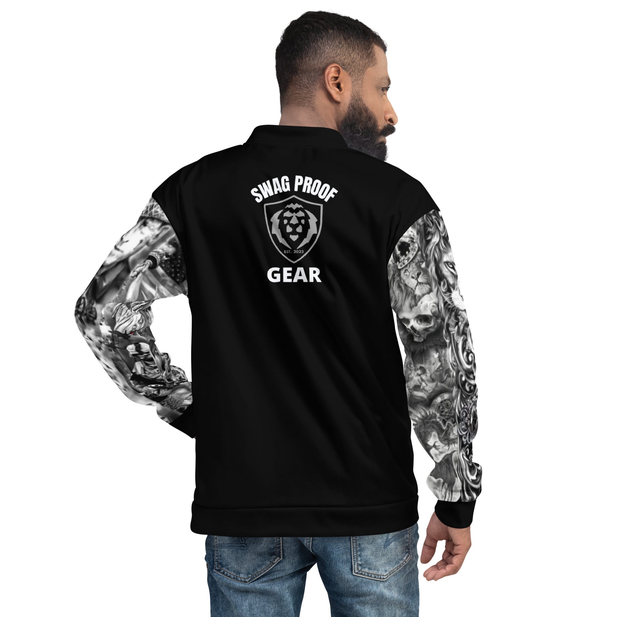 Unisex Bomber Jacket King Gface Tattoo Swag (option 1) logo on rear