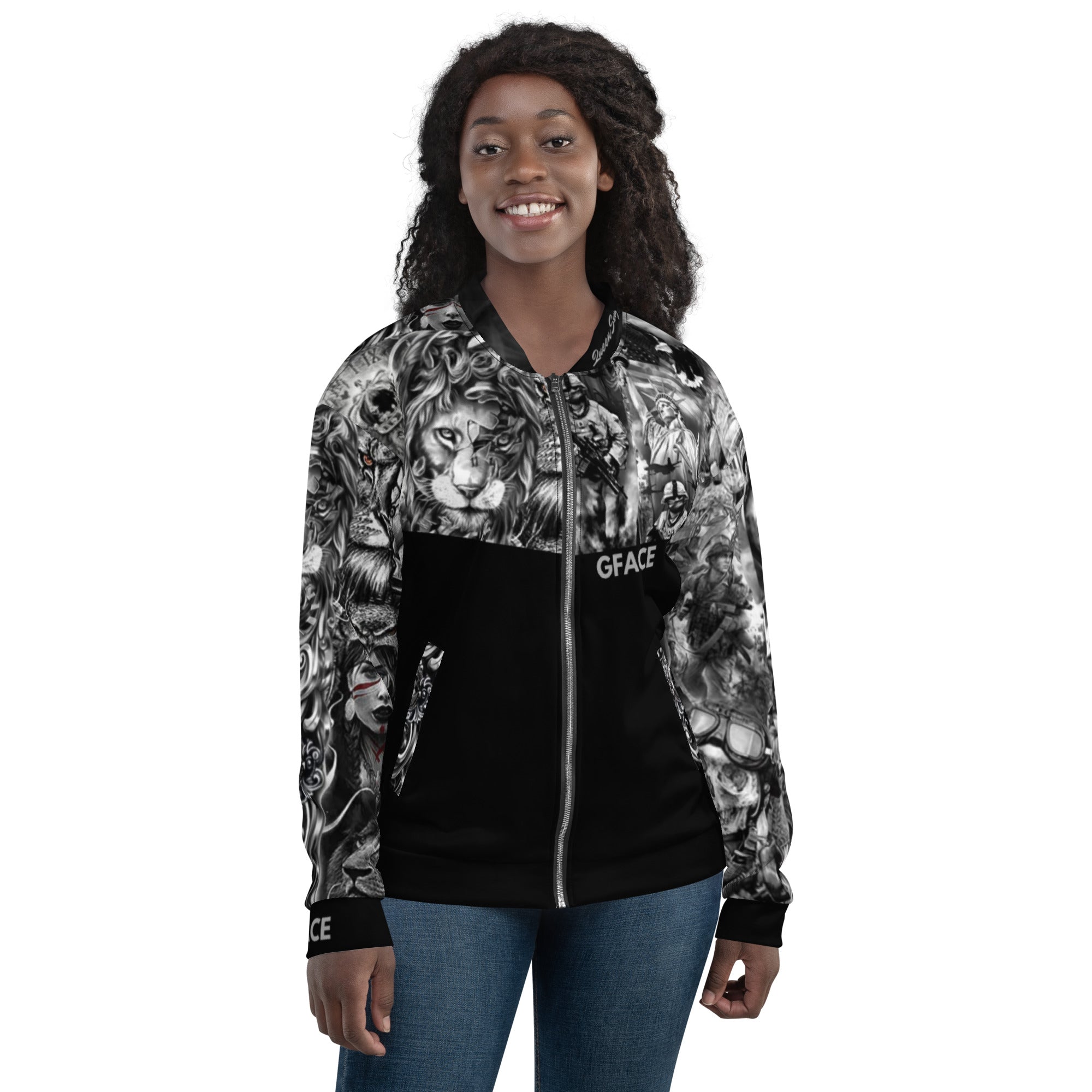 Gface Unisex Bomber Jacket Patriot print (Option 2) Lion on Rear