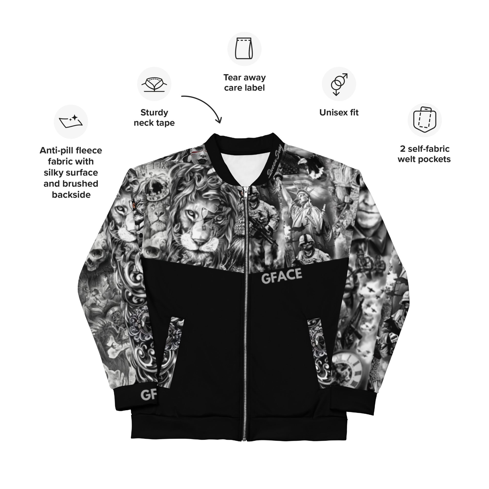 Unisex Bomber Jacket Queen Gface Tattoo Swag (option 1) logo on rear