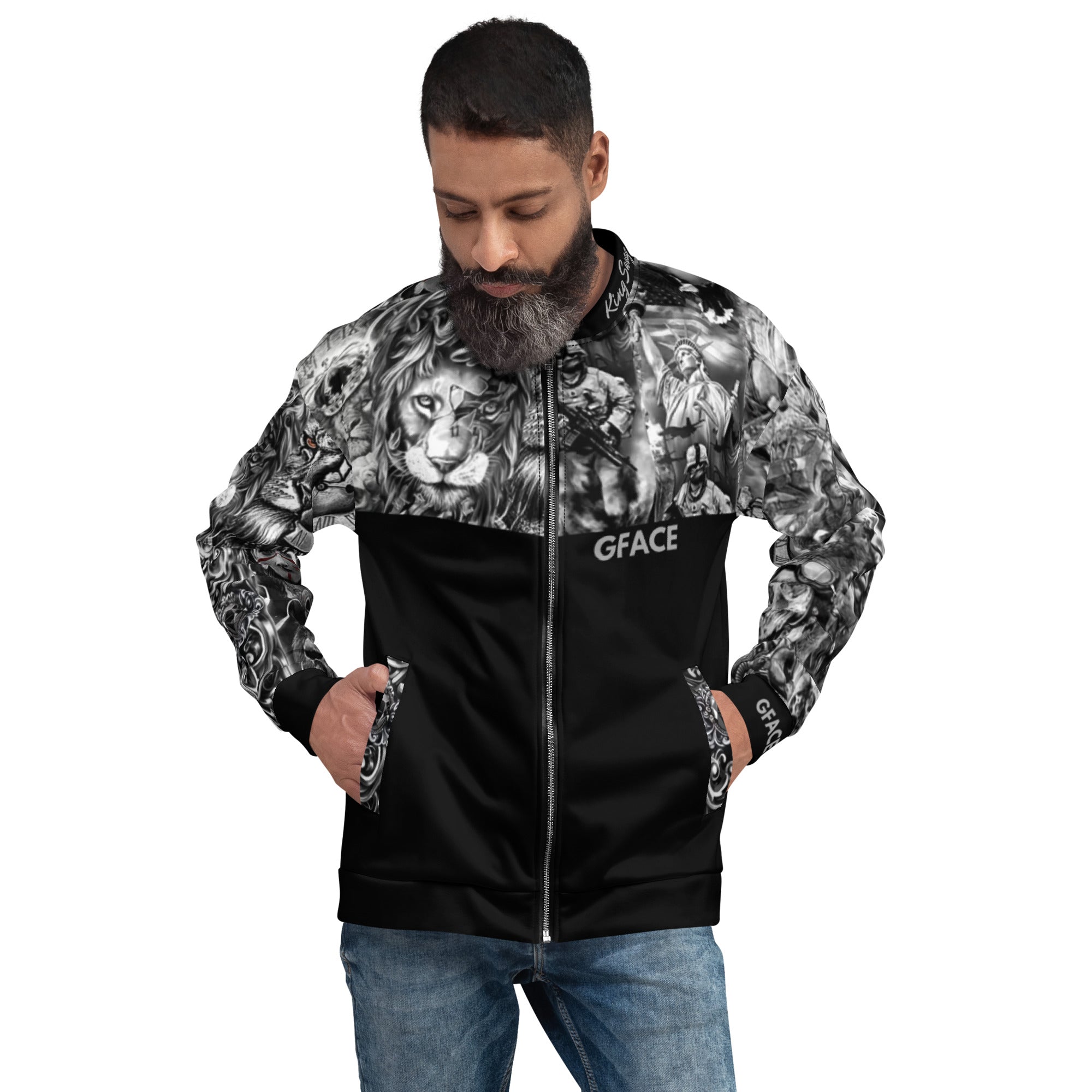 Unisex Bomber Jacket King Gface Tattoo Swag (option 1) logo on rear