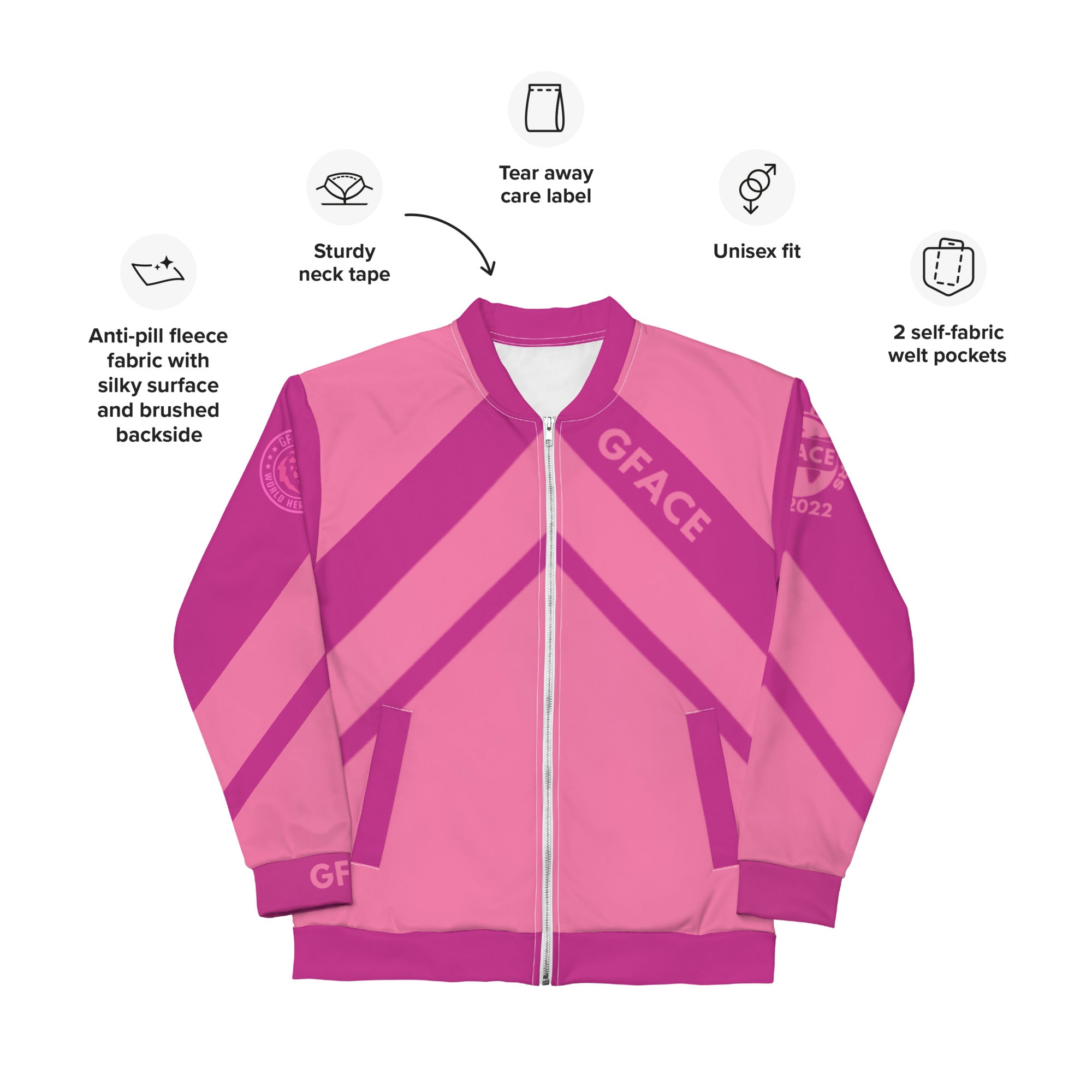 Unisex 2-Tone Pink Gface Bomber Jacket