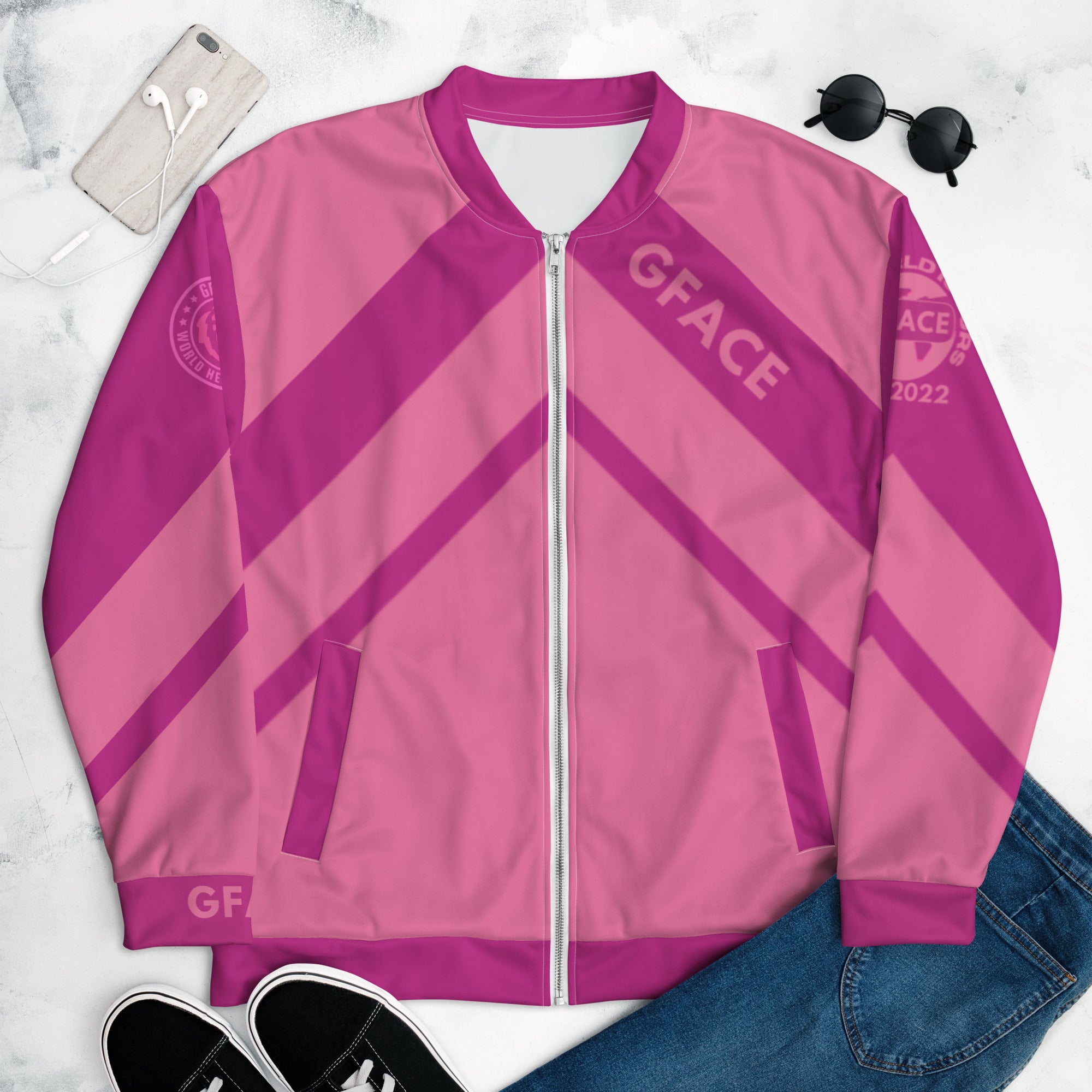 Unisex 2-Tone Pink Gface Bomber Jacket