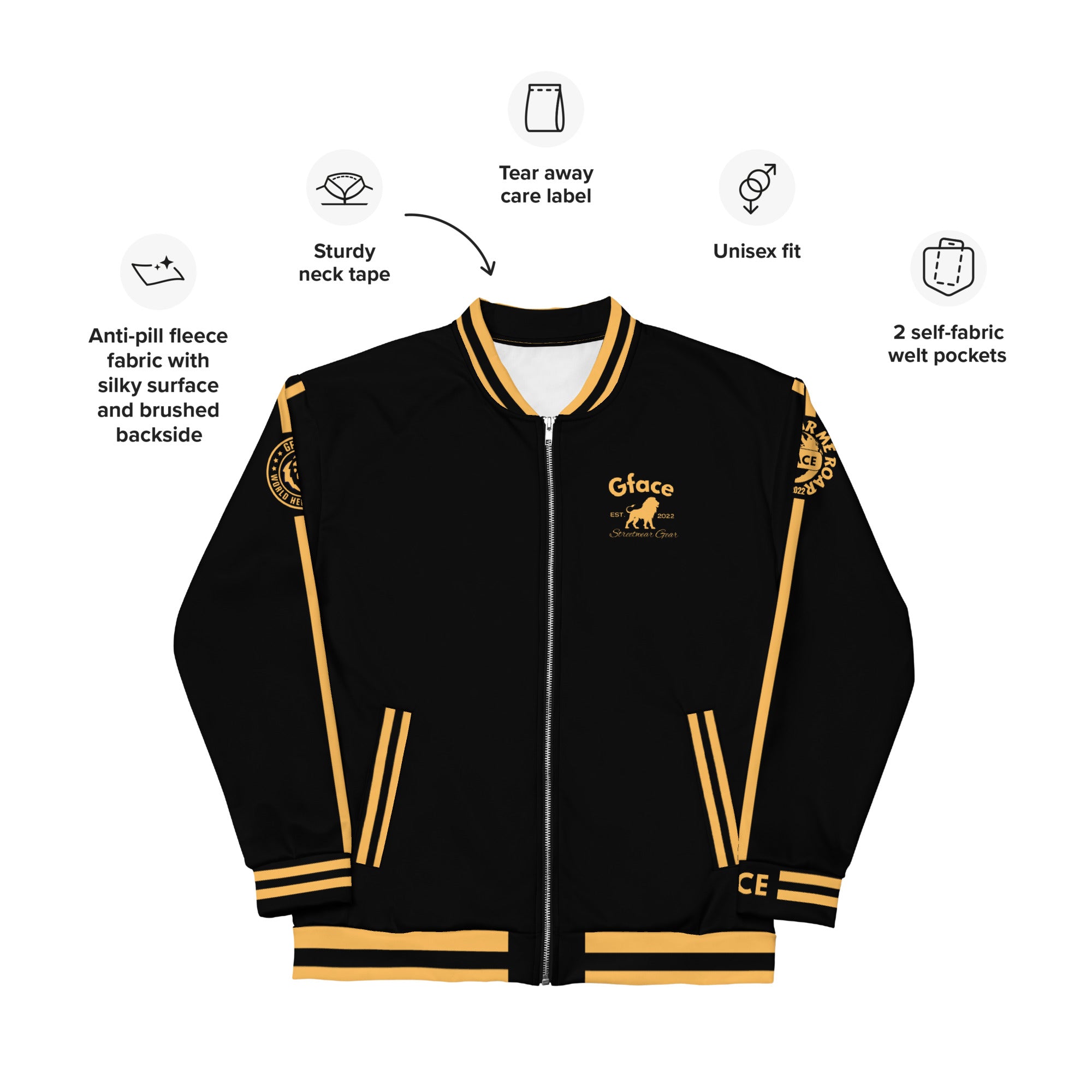 Gface Gold Sports Unisex Bomber Jacket