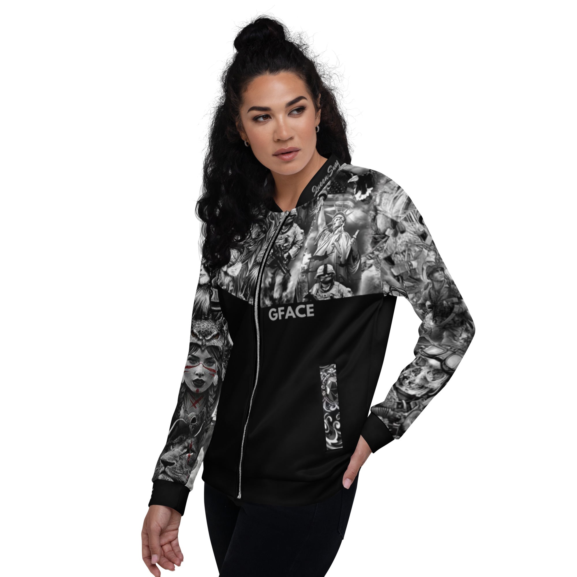 Unisex Bomber Jacket Queen Gface Tattoo Swag (option 1) logo on rear