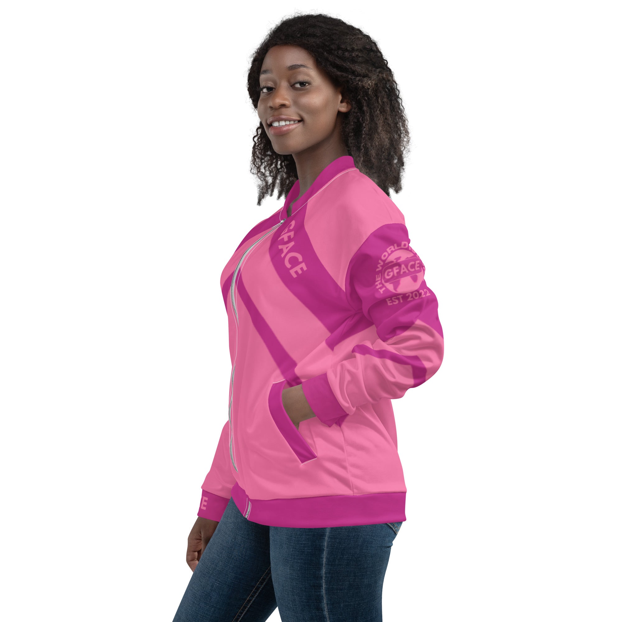 Unisex 2-Tone Pink Gface Bomber Jacket