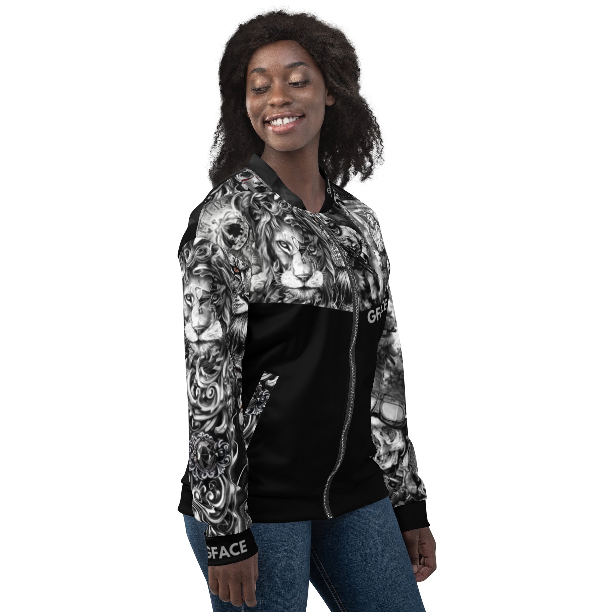 Gface Unisex Bomber Jacket Patriot print (Option 2) Lion on Rear