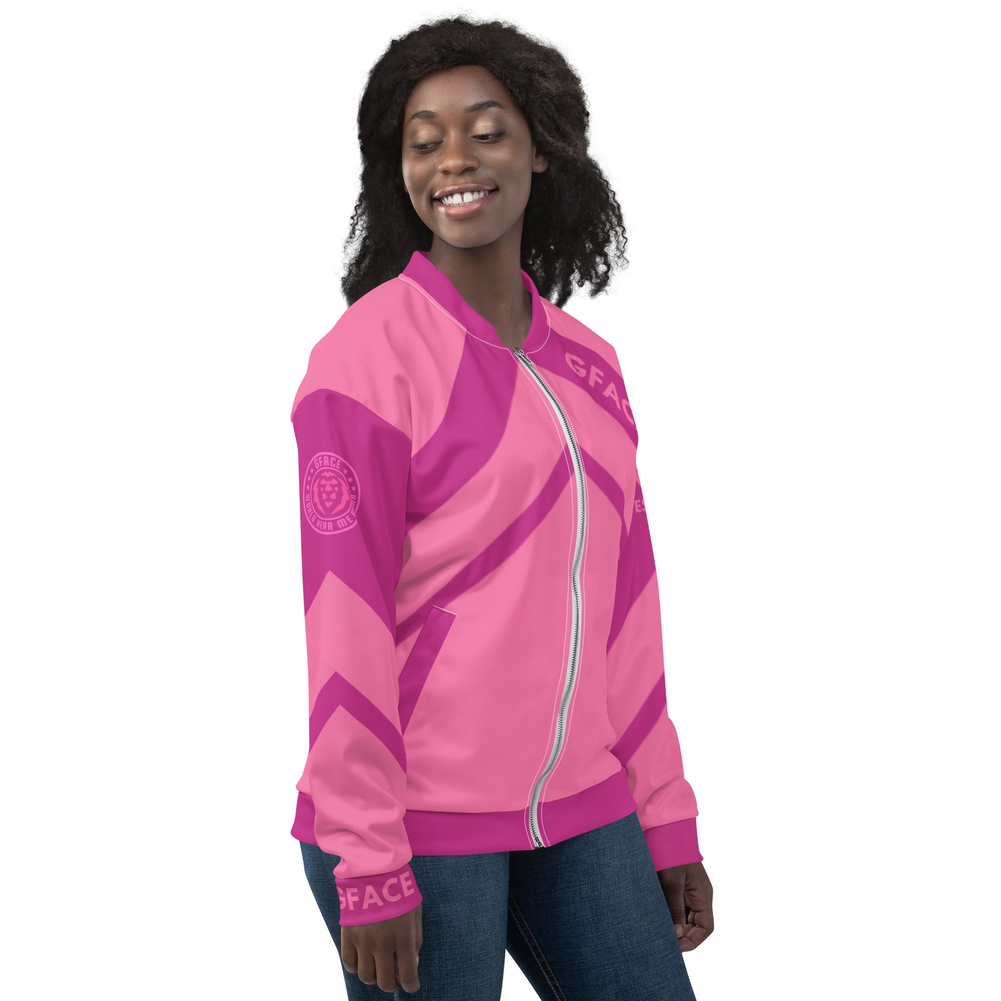 Unisex 2-Tone Pink Gface Bomber Jacket