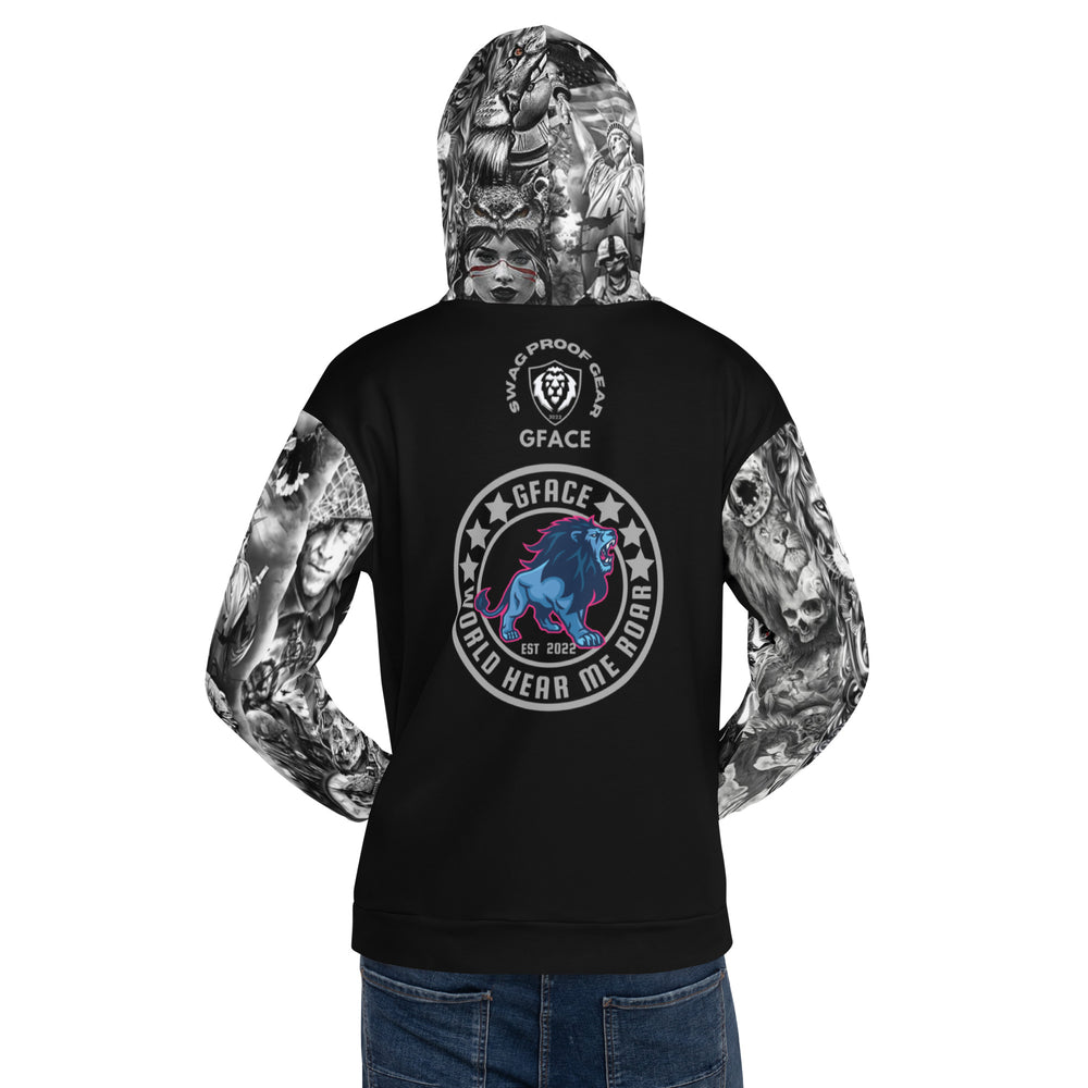 Unisex Black Hoodie GFACE TATTOO World Hear Me Roar