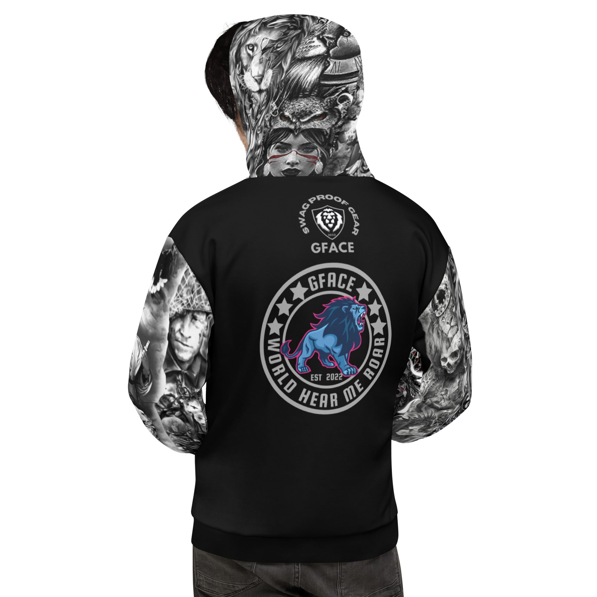 Unisex Black Hoodie GFACE TATTOO World Hear Me Roar