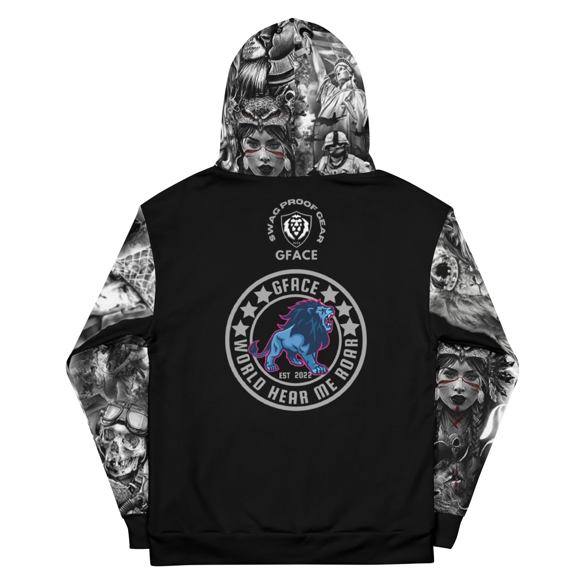 Unisex Black Hoodie GFACE TATTOO World Hear Me Roar