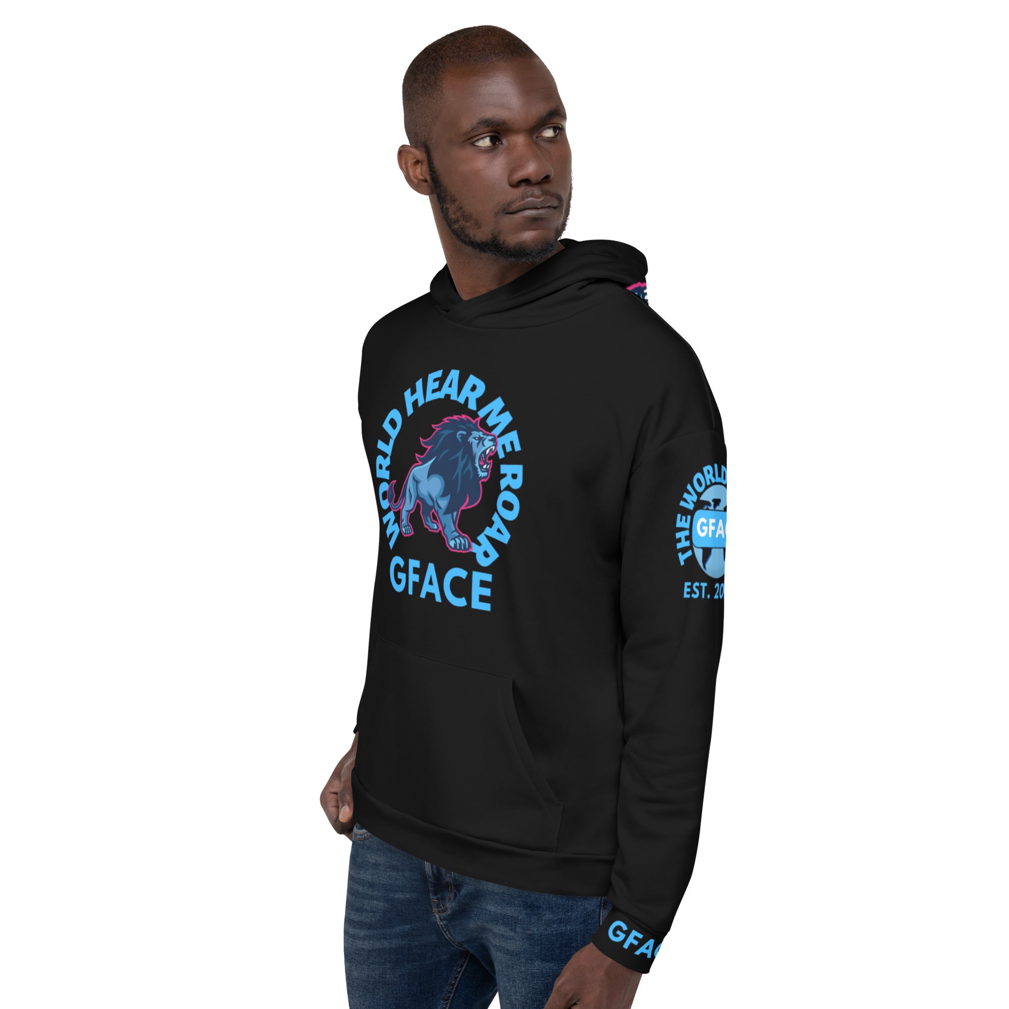 Unisex Hoodie Blue GFACE LION World Hear Me Roar