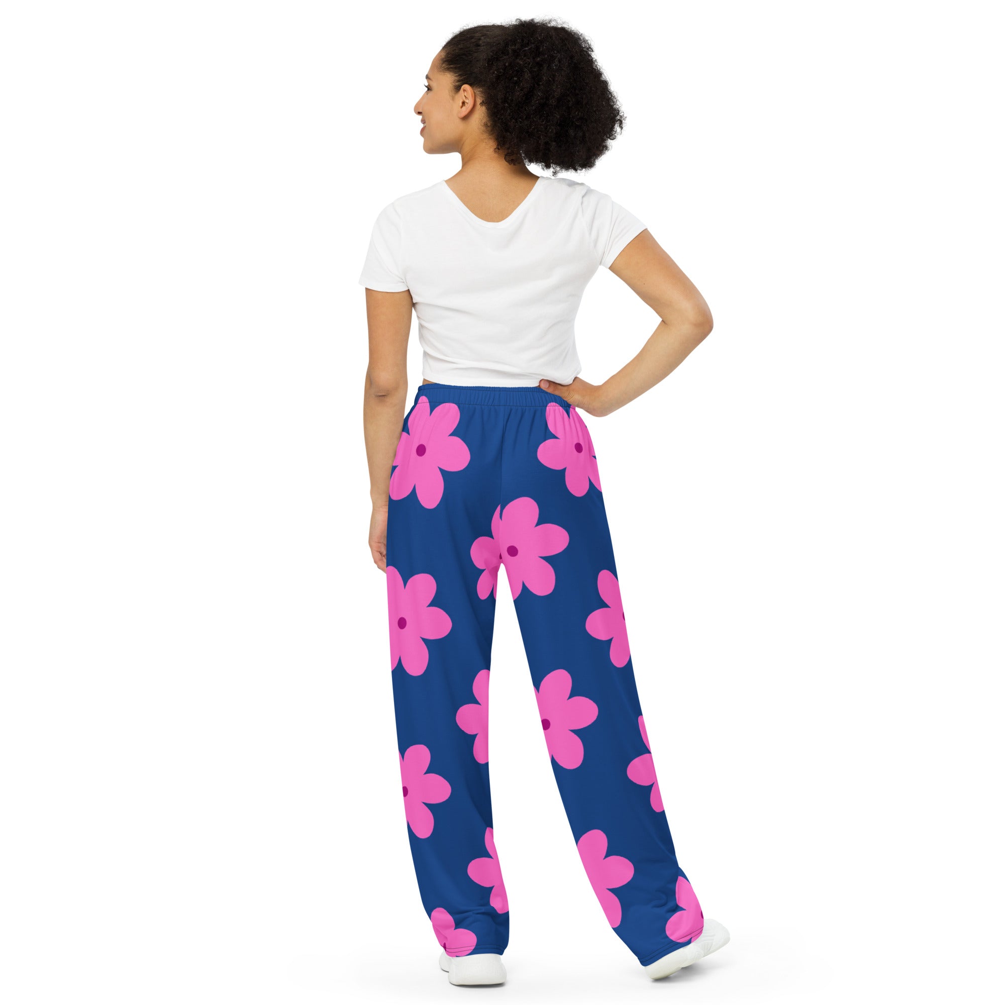 Unisex Pink Flower GFACE Wide Pants