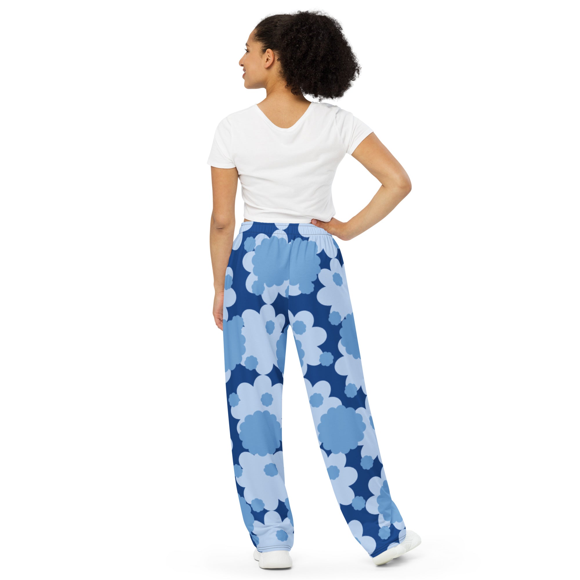 Unisex blue flower abstract Gface wide-leg pants limited