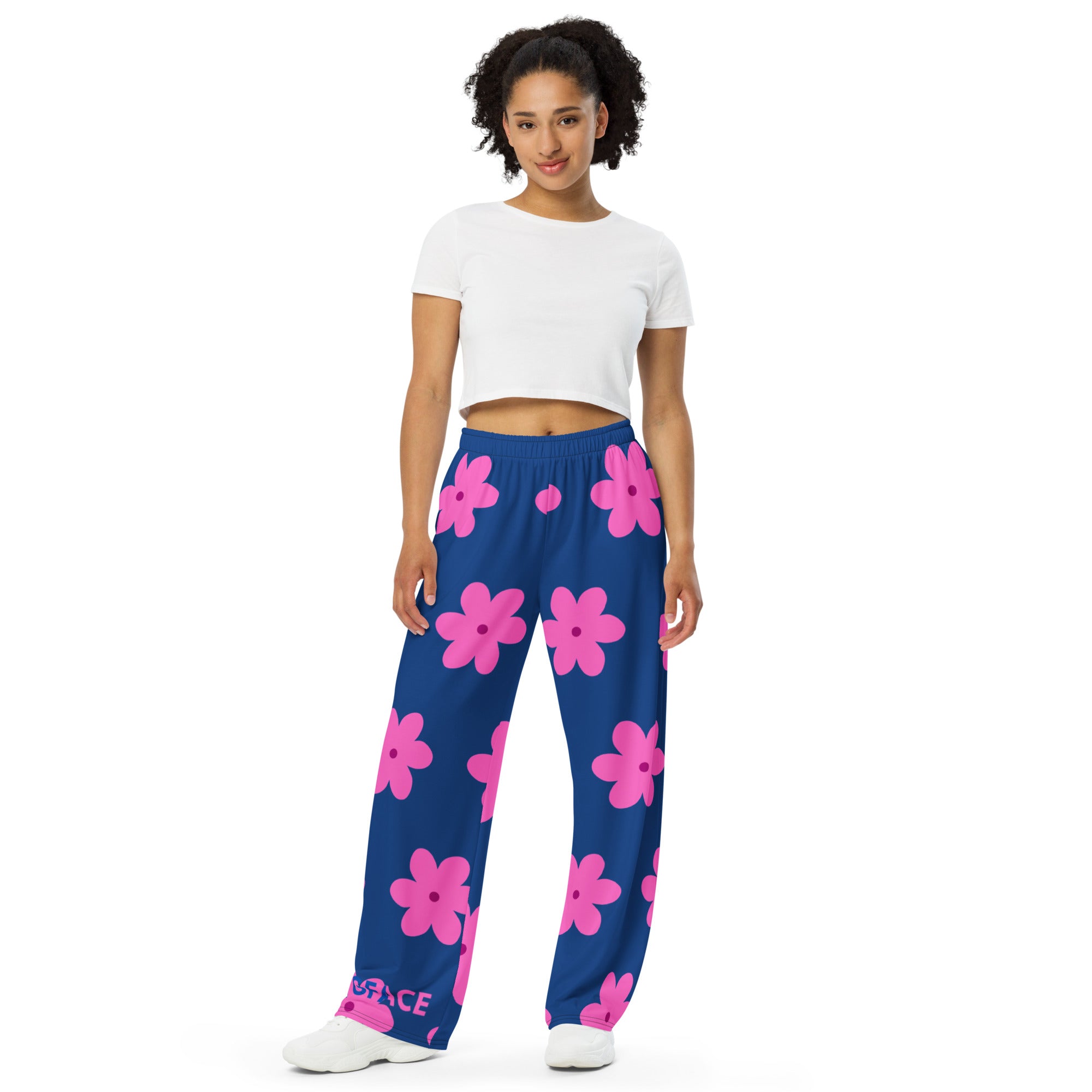 Unisex Pink Flower GFACE Wide Pants