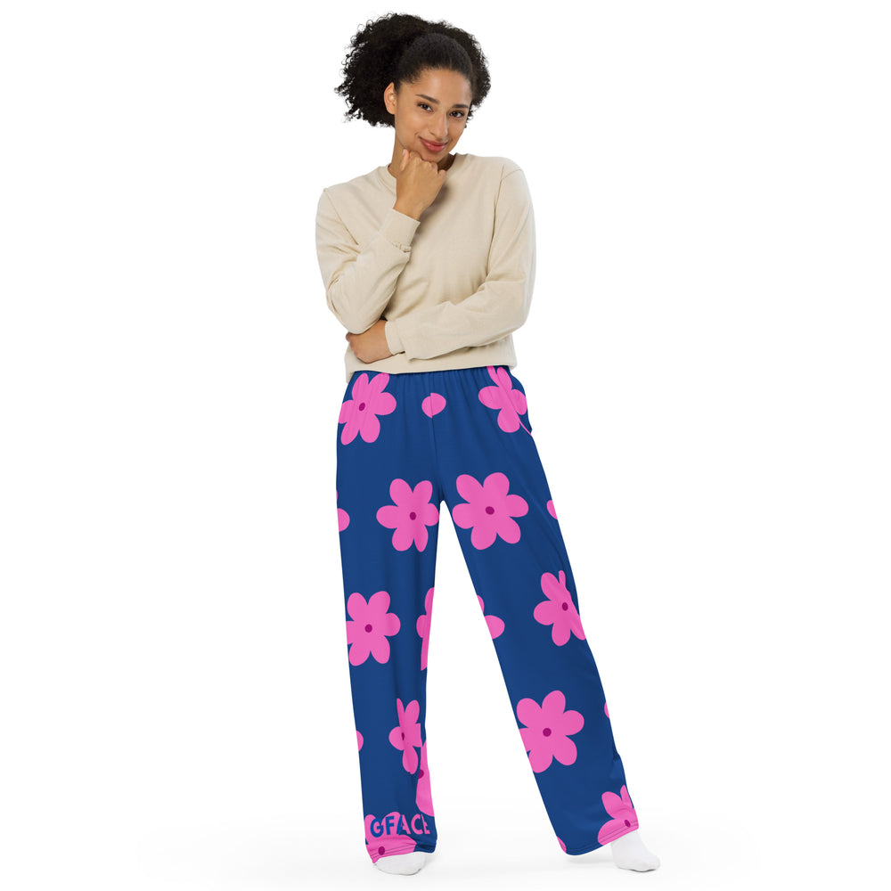 Unisex Pink Flower GFACE Wide Pants