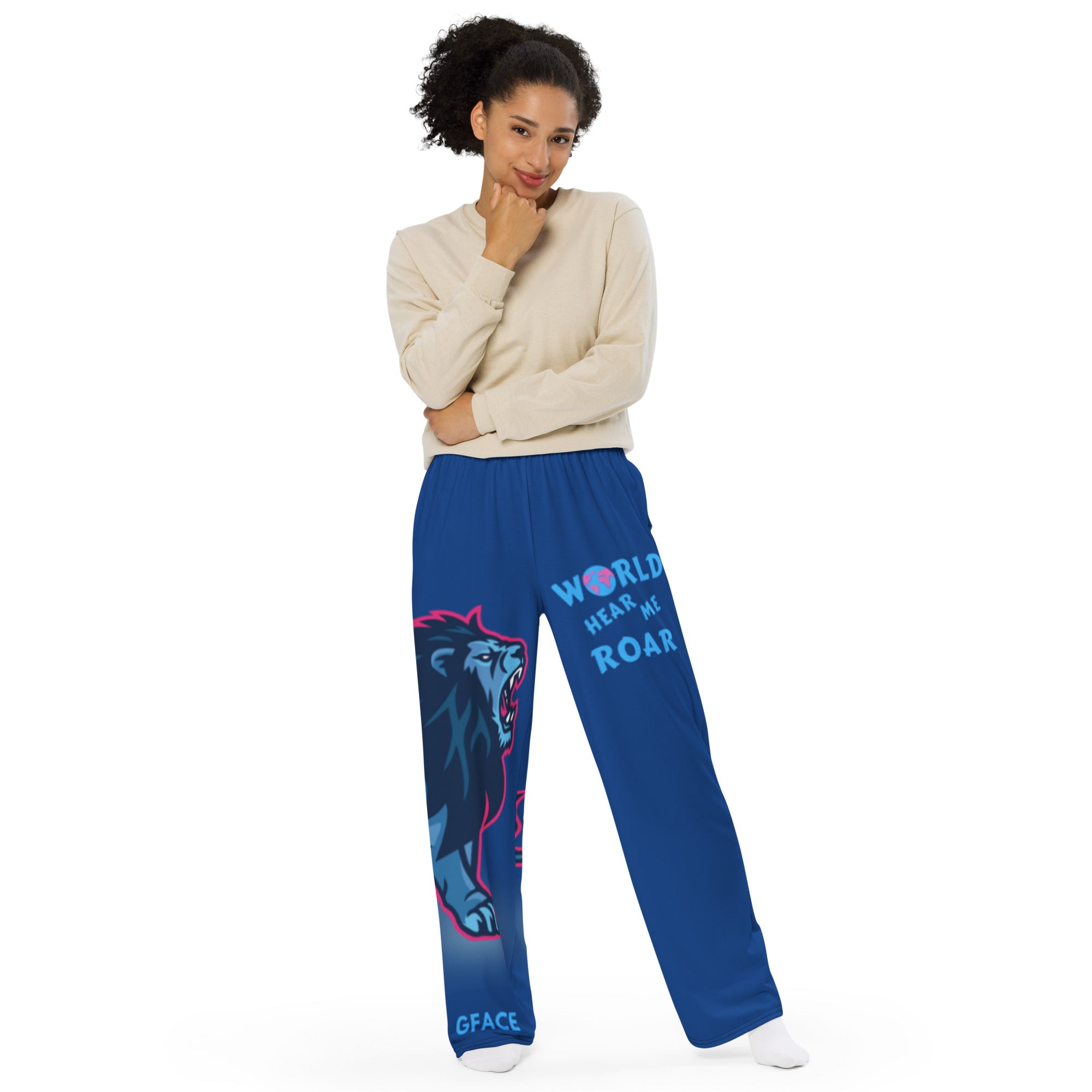 Unisex blue wide-leg pants GFACE World Hear Me Roar