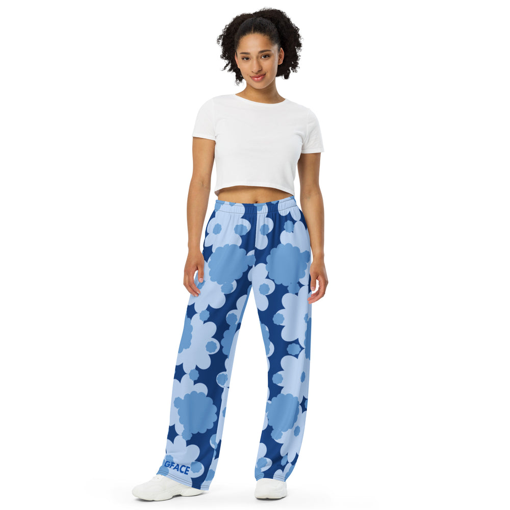 Unisex blue flower abstract Gface wide-leg pants limited