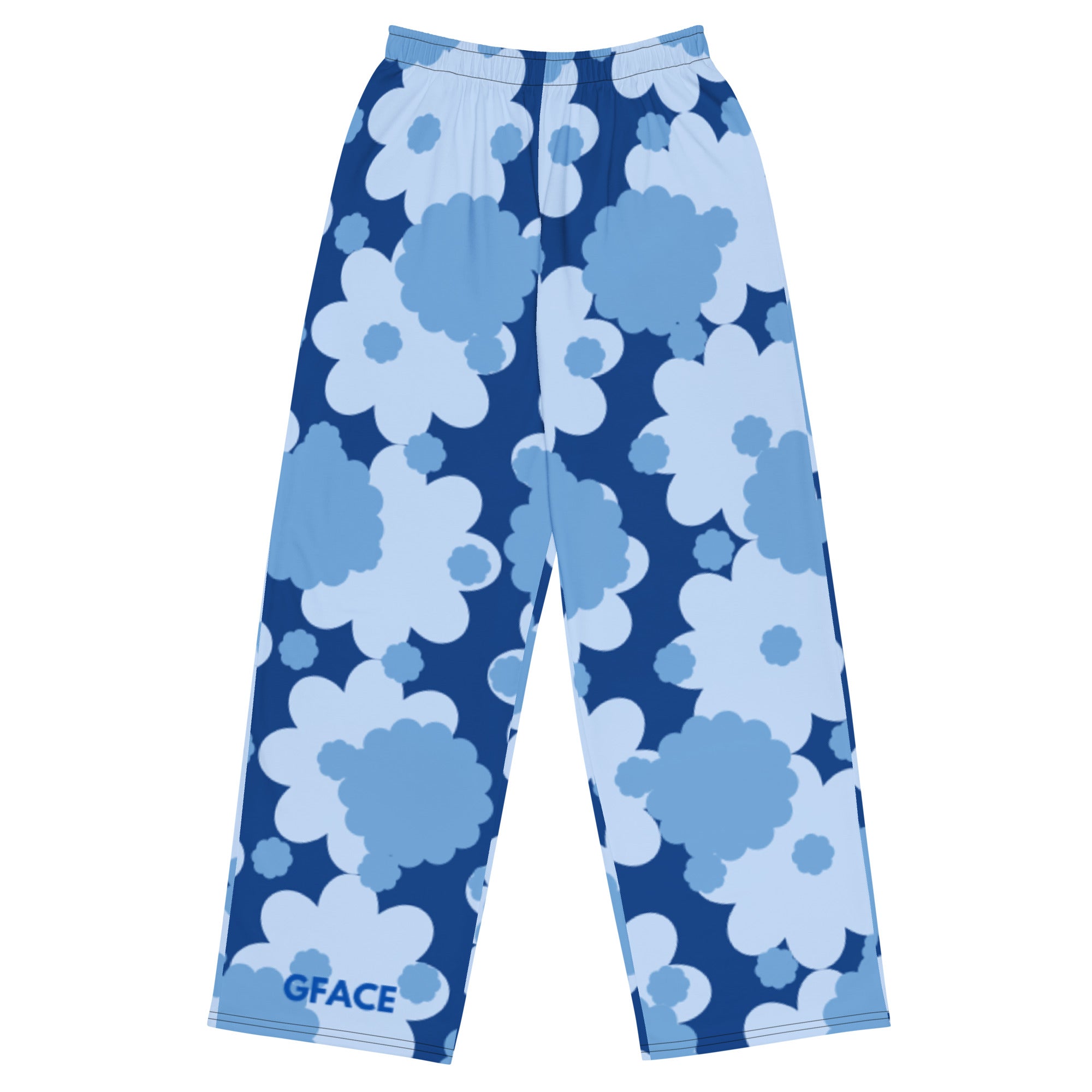 Unisex blue flower abstract Gface wide-leg pants limited