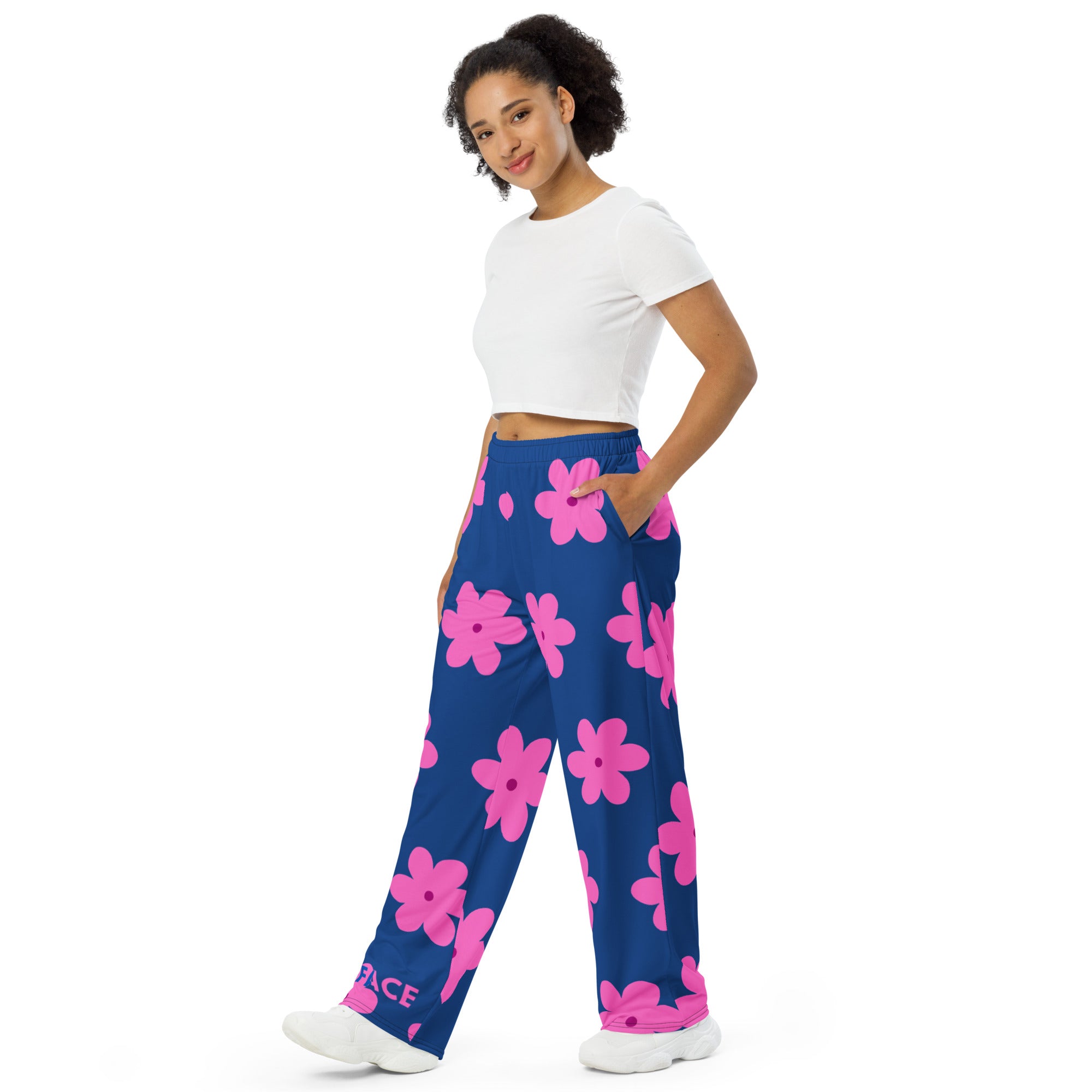 Unisex Pink Flower GFACE Wide Pants