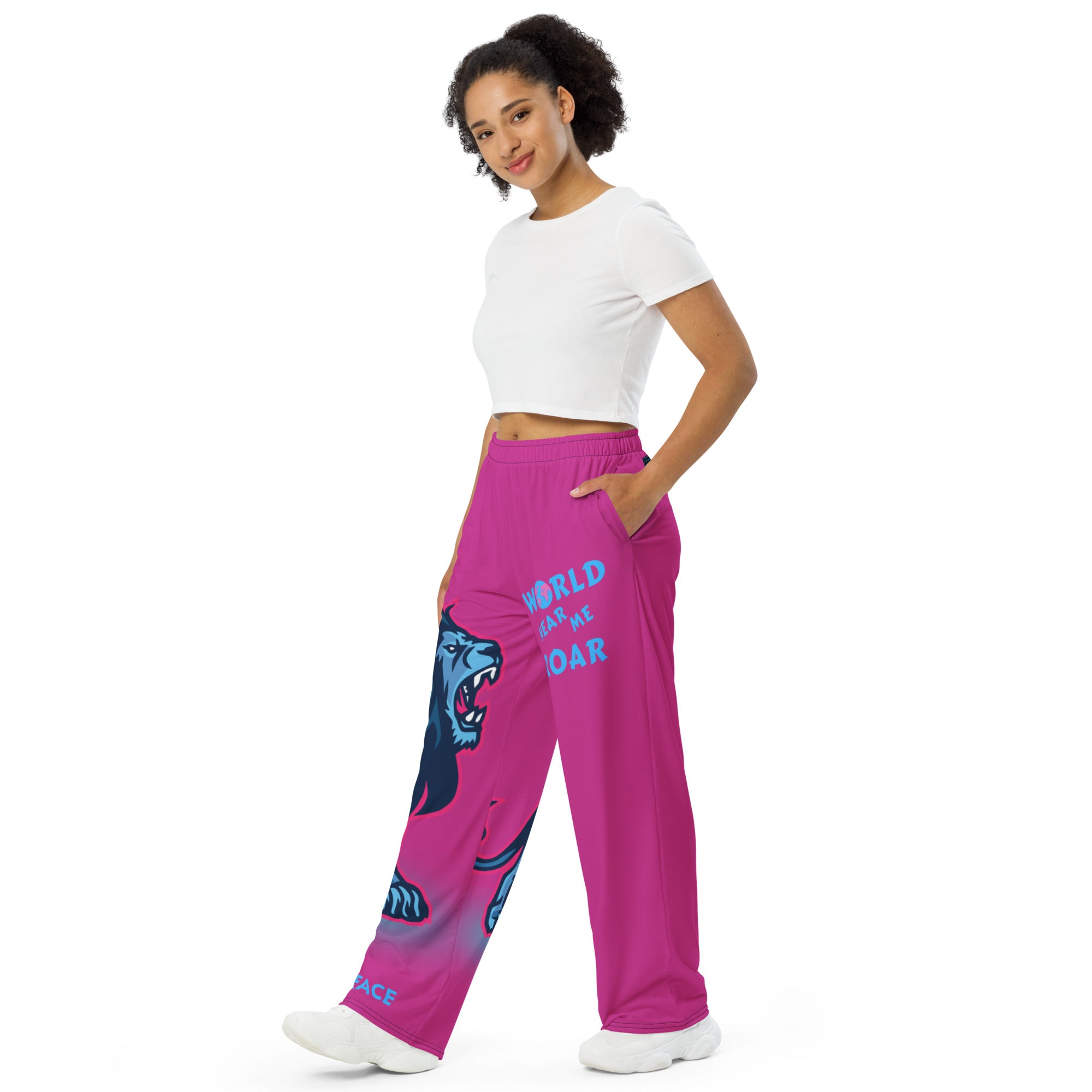 Unisex pink wide-leg pants GFACE World Hear Me Roar