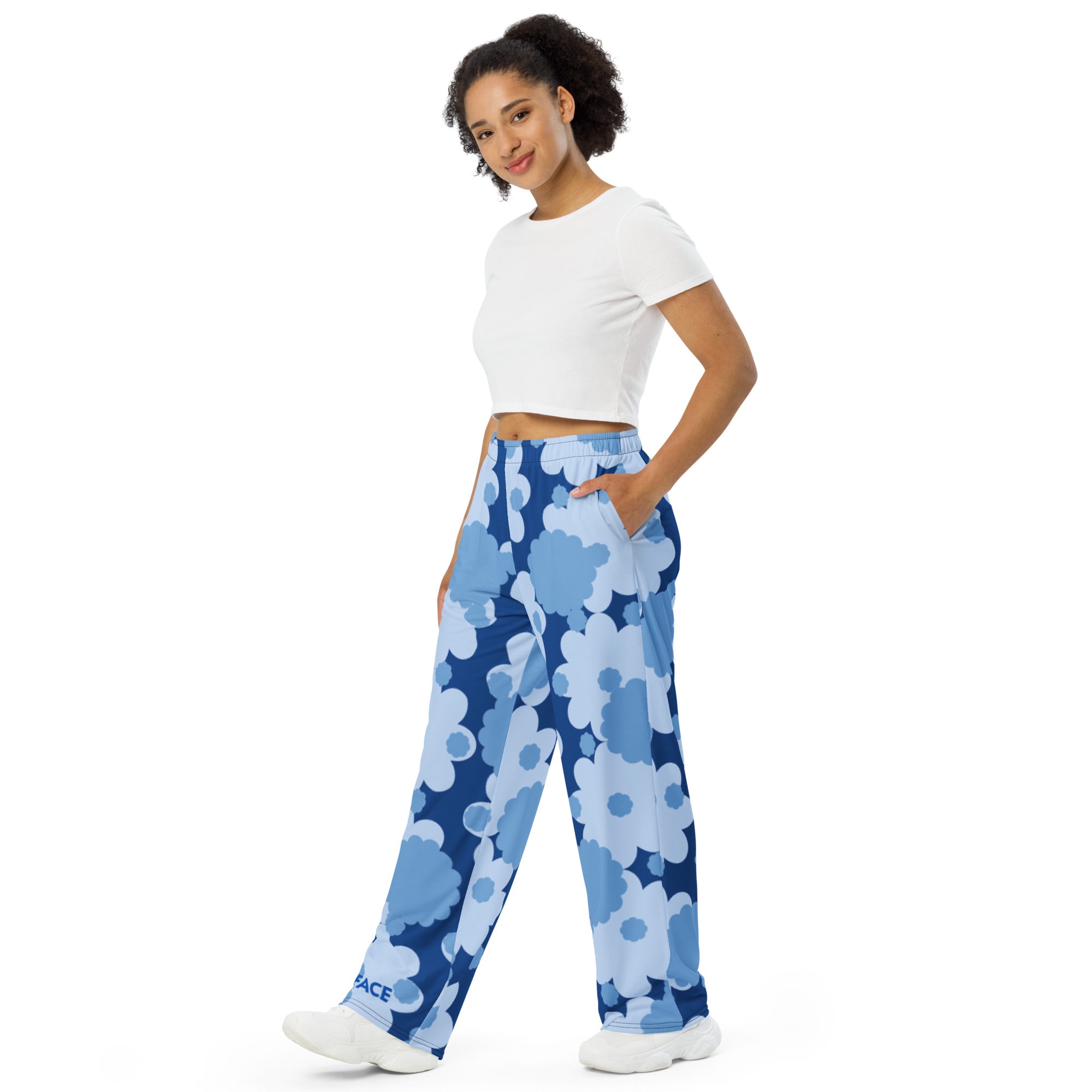 Unisex blue flower abstract Gface wide-leg pants limited