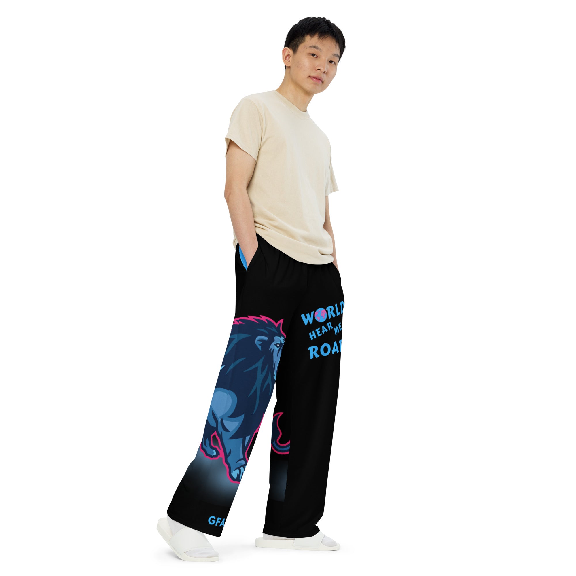 Black Unisex GFACE Wide-leg Pants World Hear Me Roar