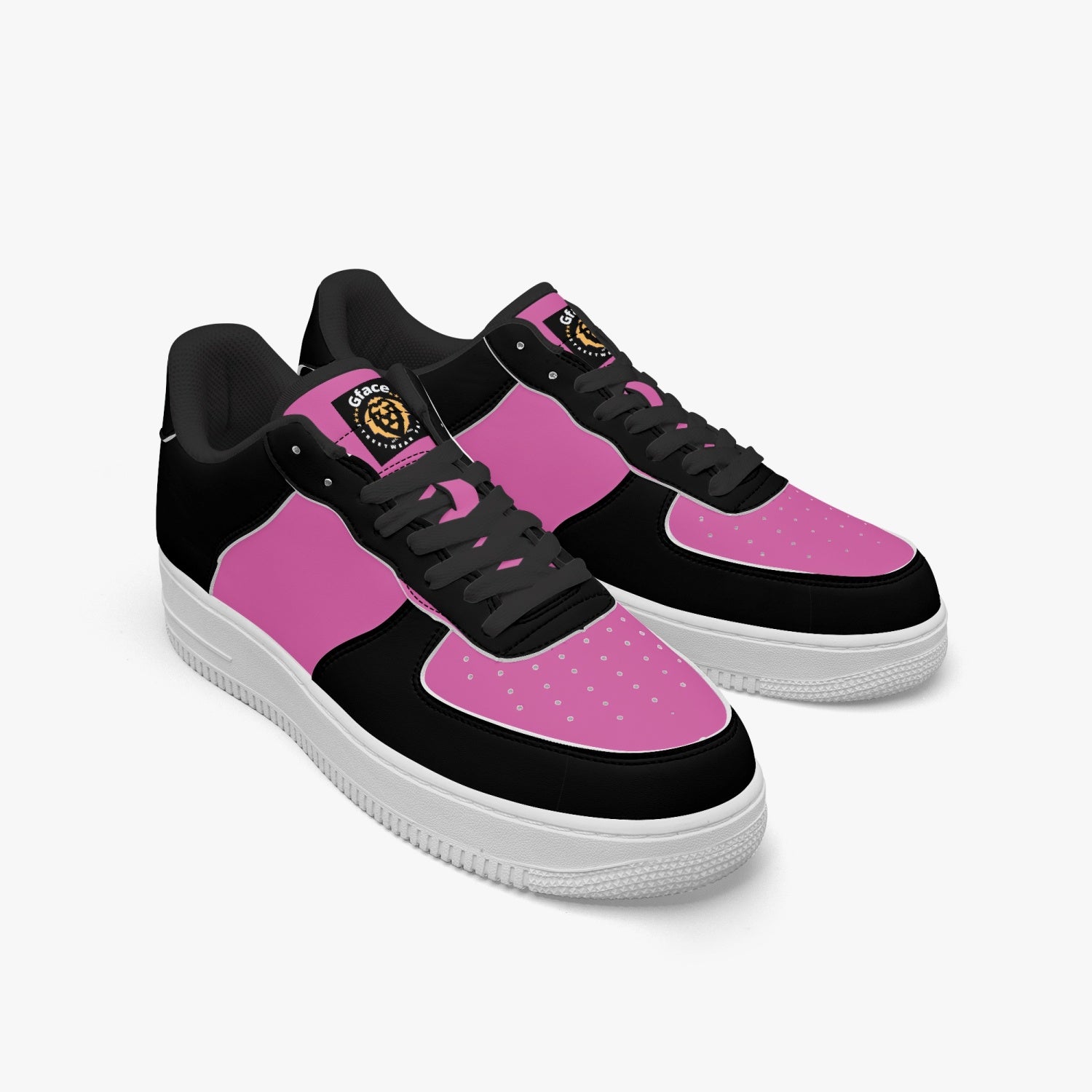 GFACE AF1 Unisex Black/Pink Low-Top Leather Sports Sneakers