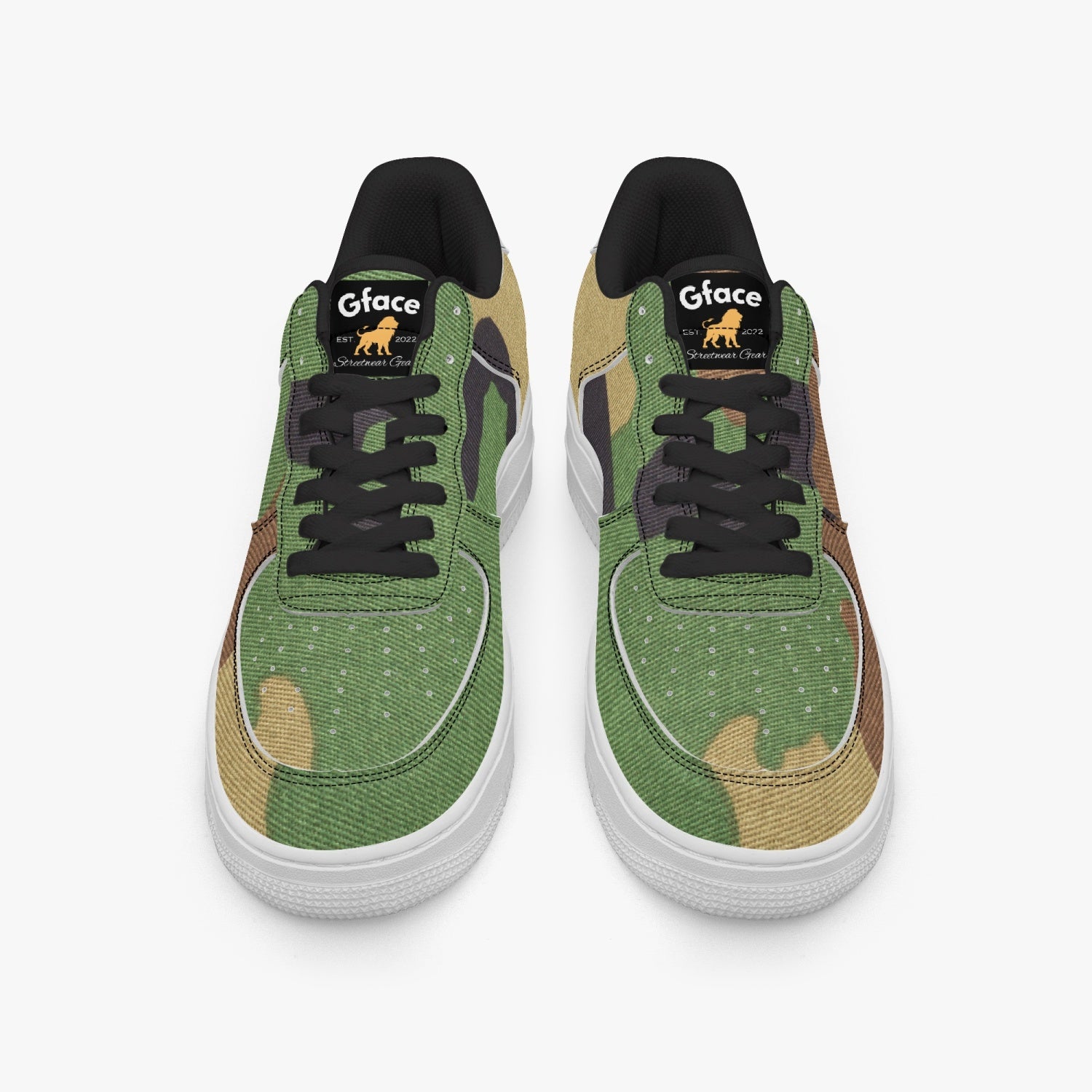 Gface AF1 UNISEX Green Pattern Camo-Incognito Leather Sports Sneakers