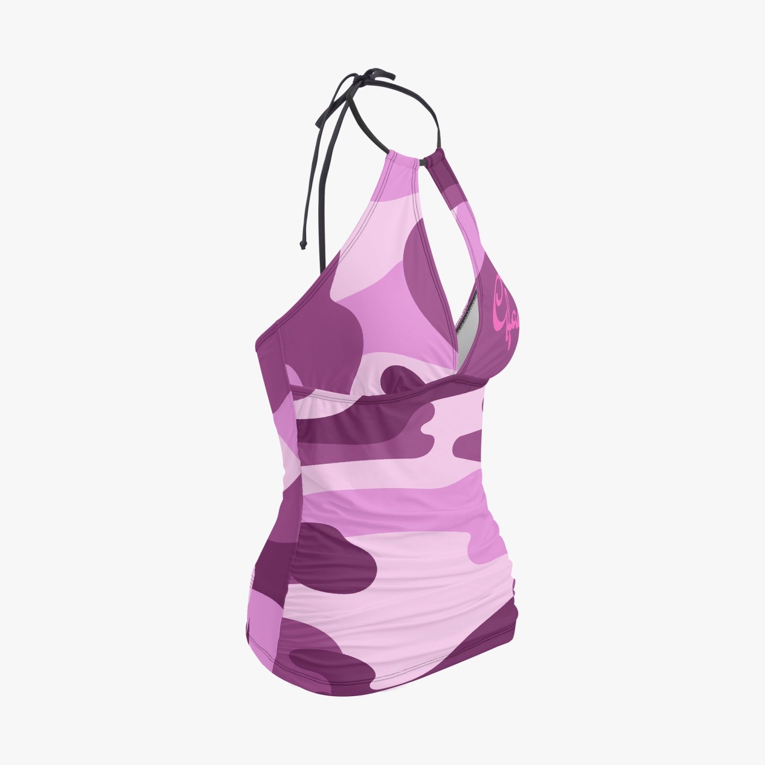 1033. GFACE Halter Top Two-Piece Pink/Purple Camo-Incognito Tankini Swimsuit