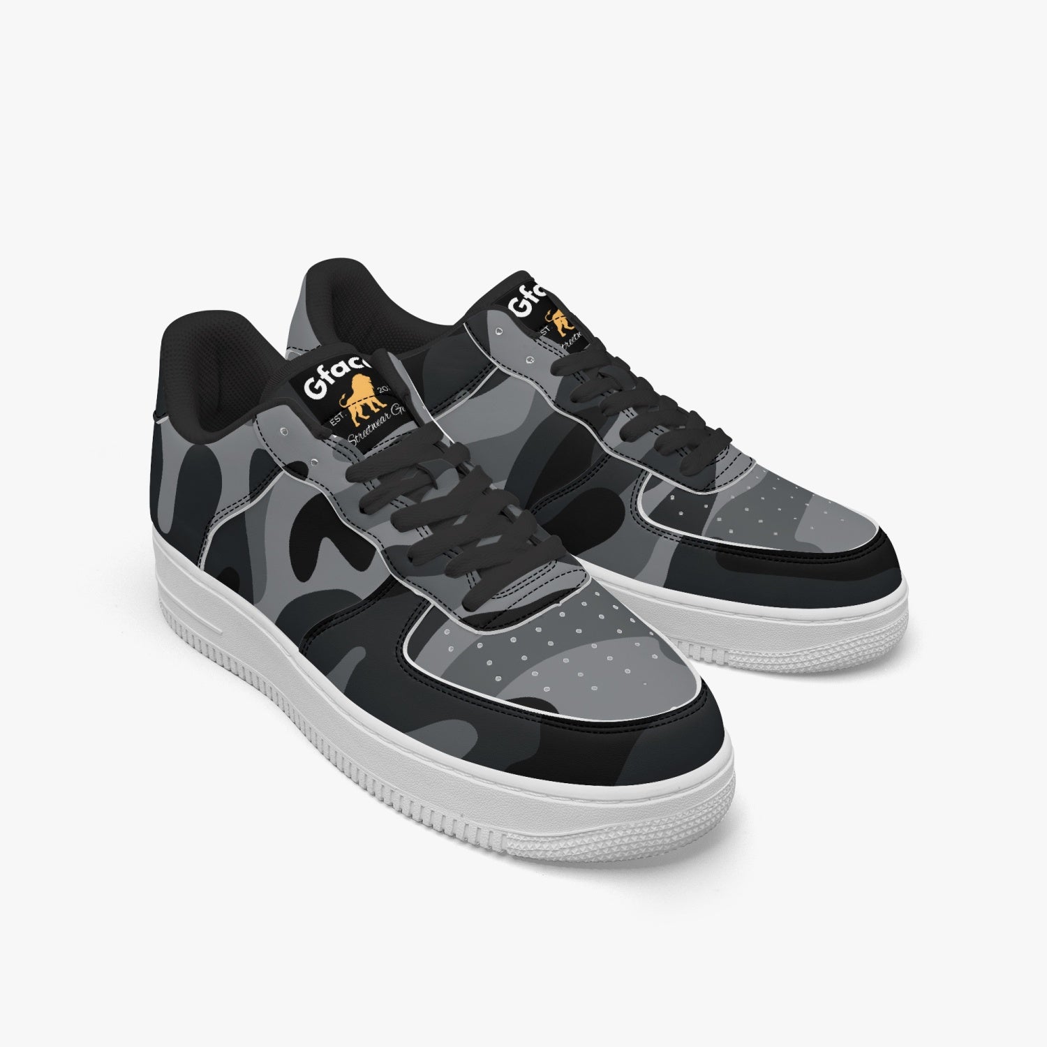 Gface AF1 Unisex Black Camo-Incognito Leather Sports Sneakers