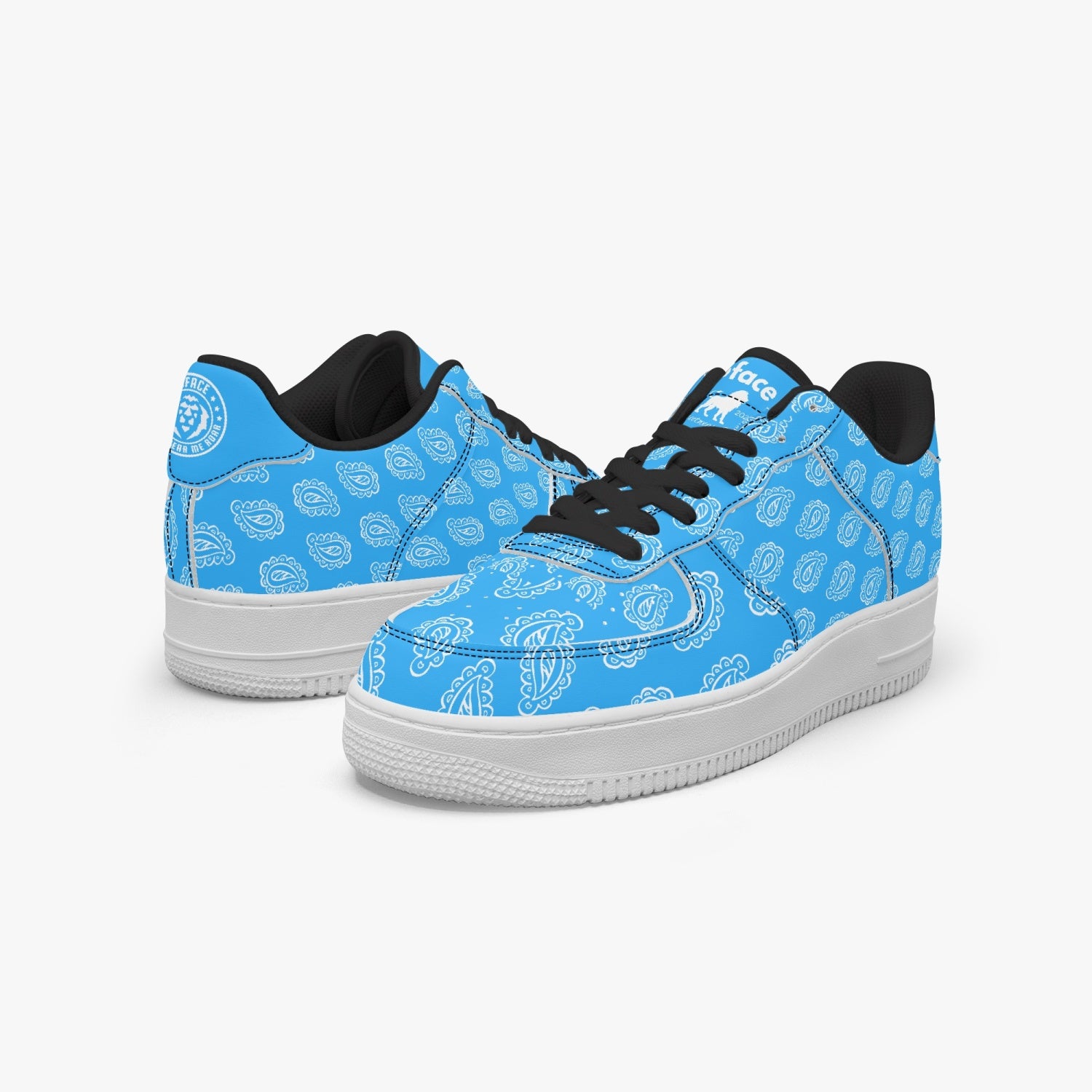 Gface AF1 Unisex Blue Bandana Low-Top Leather Sneakers