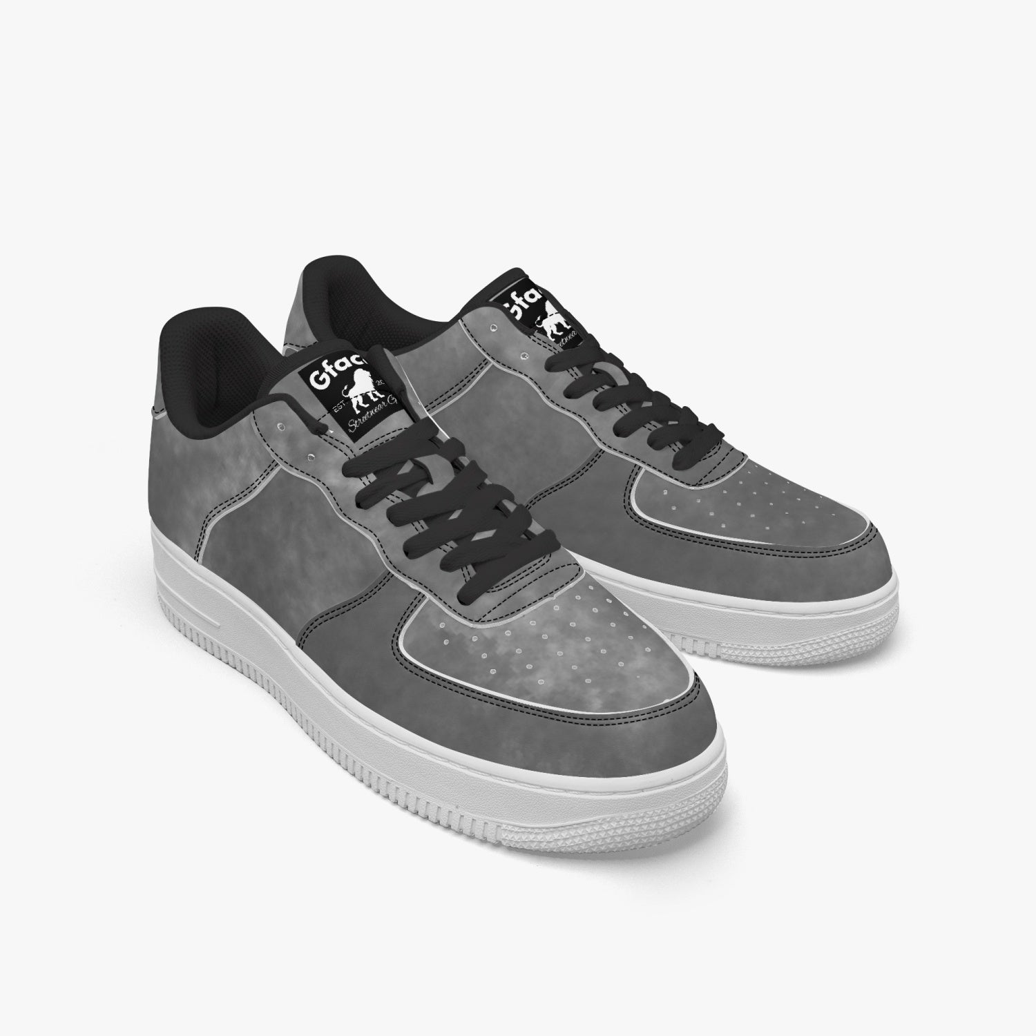 Gface AF1 Unisex Grey Stone Wash  Low-Top Leather Sports Sneakers