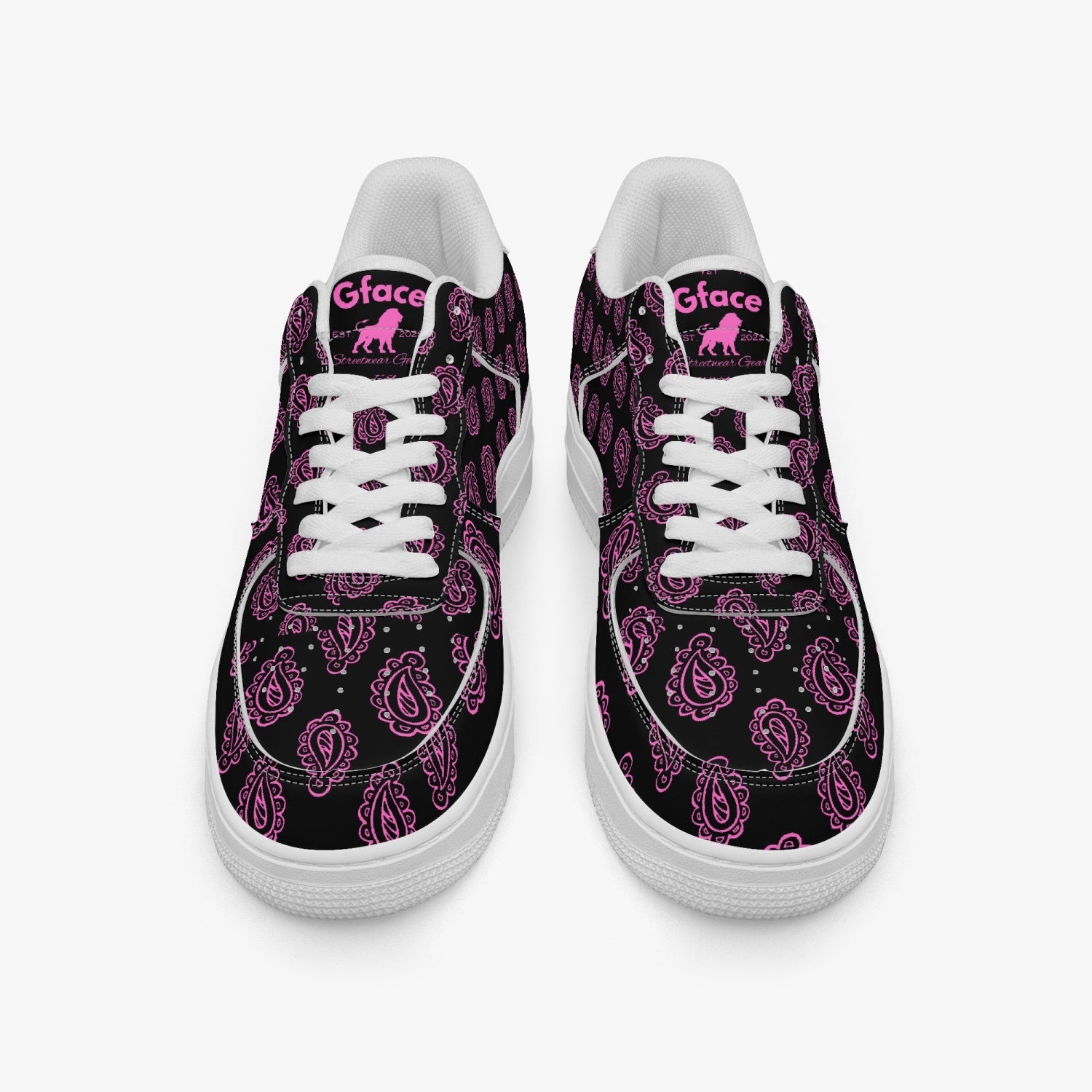 GFACE  AF1 Pink Print Bandana Low-Top Leather Sports Sneakers