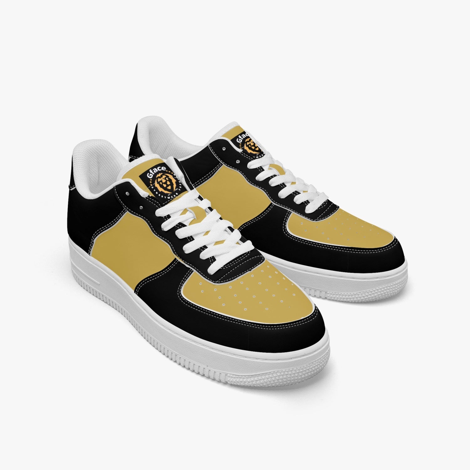 GFACE AF1 Unisex Black/Beige  Low-Top Leather Sports Sneakers