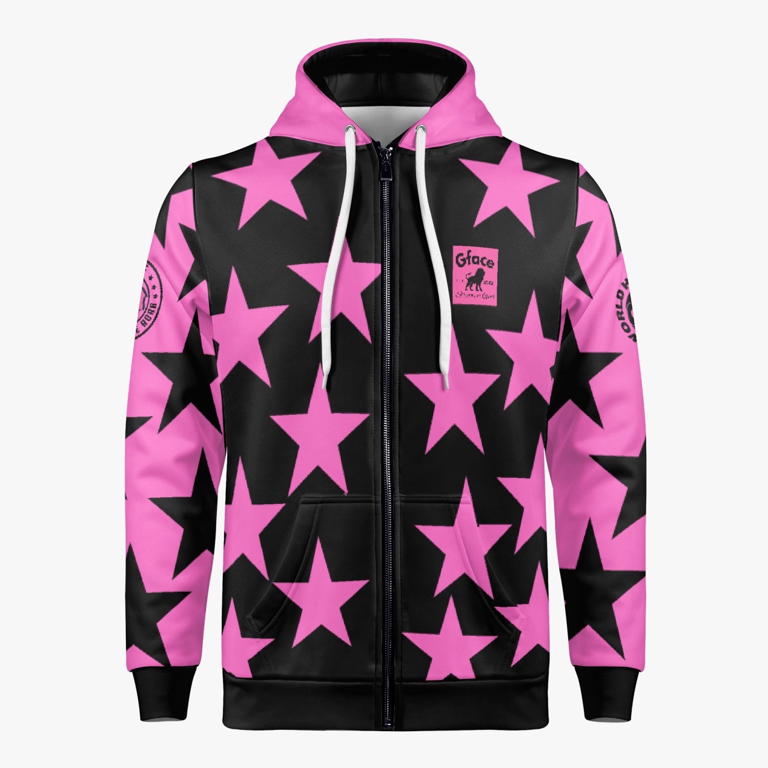 GFACE Men's Pink Full Zip Up Hoodie