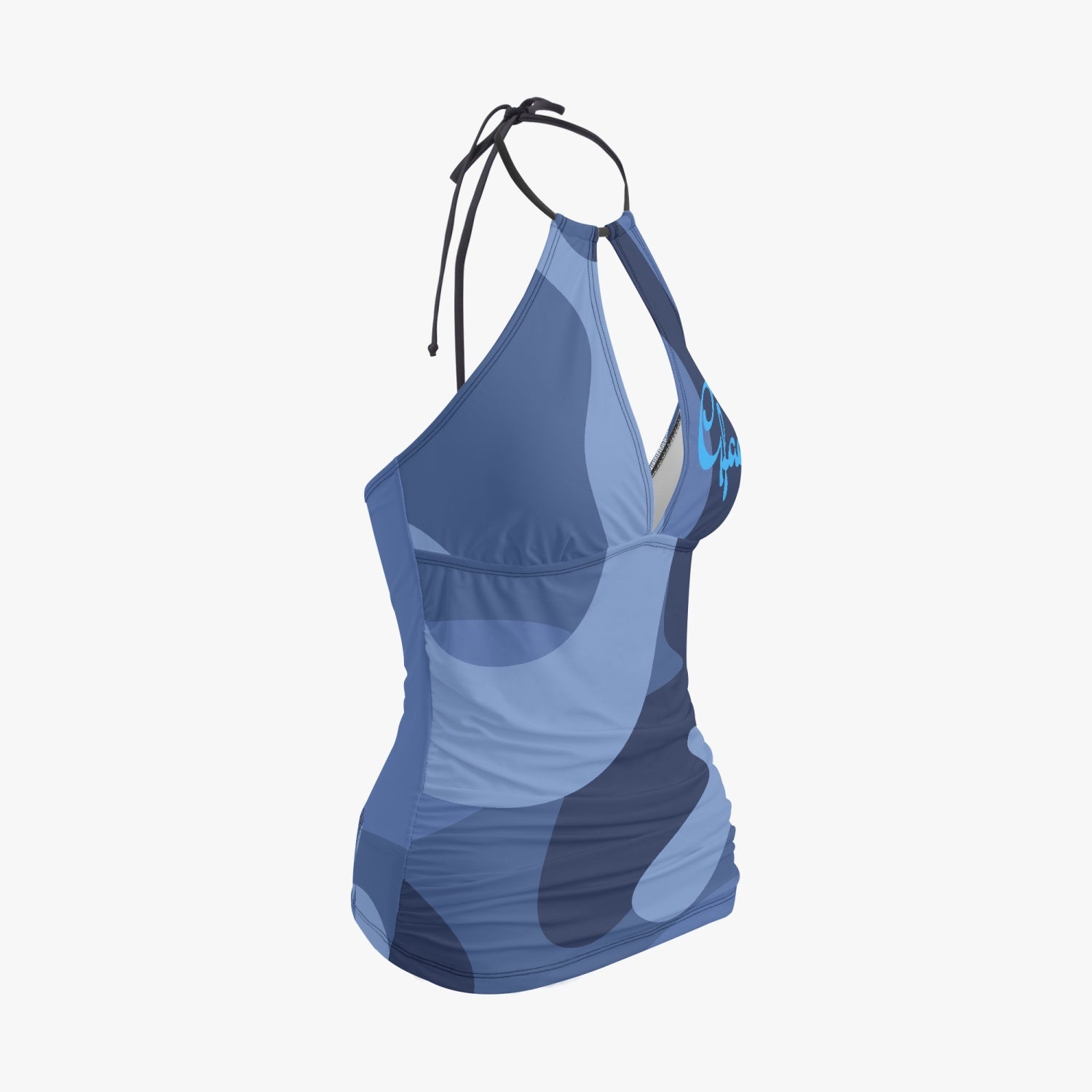 1033.GFACE Halter Top Two-Piece BLUE Camo-Incognito Tankini Swimsuit