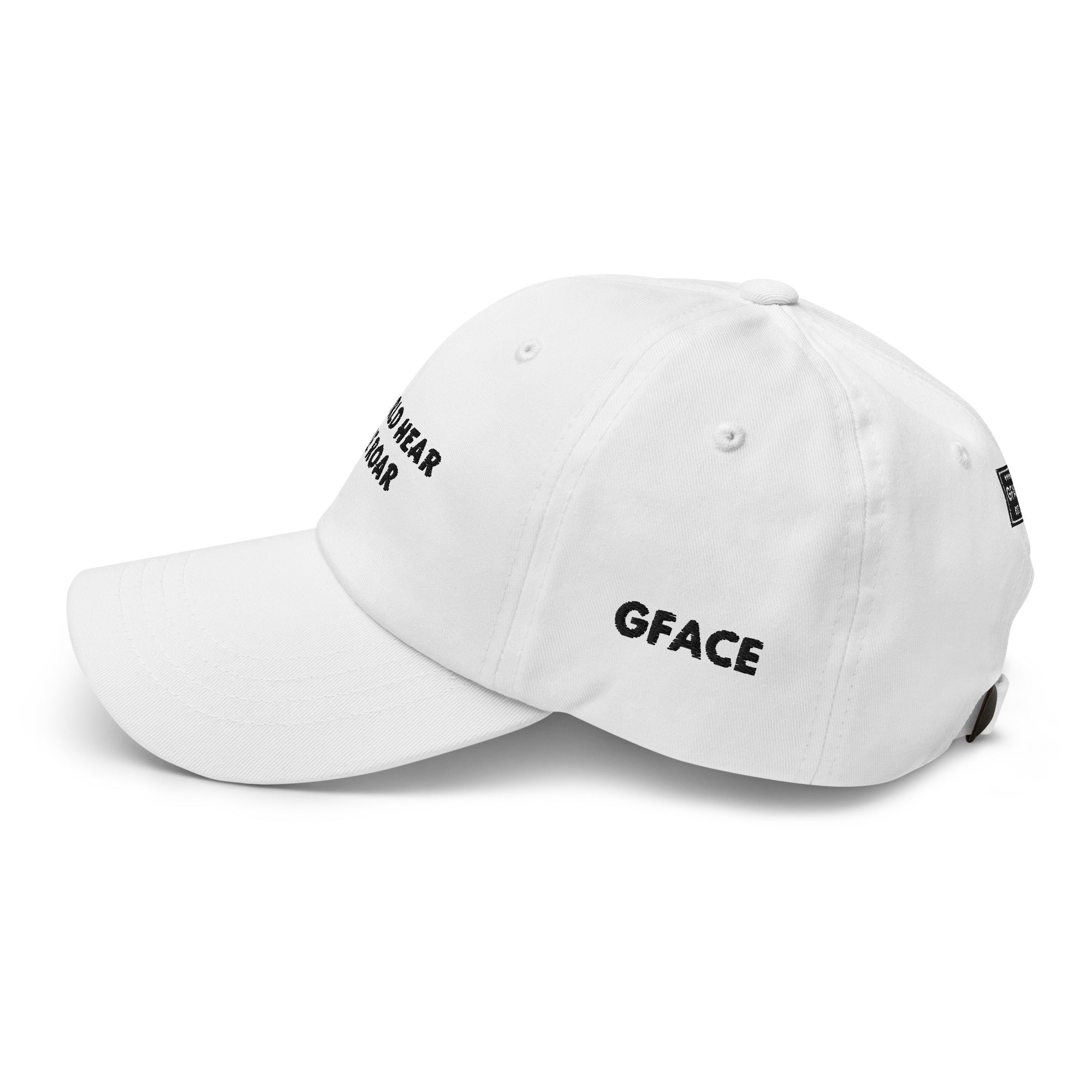 Gface White Dad hat World Hear Me Roar Slogan