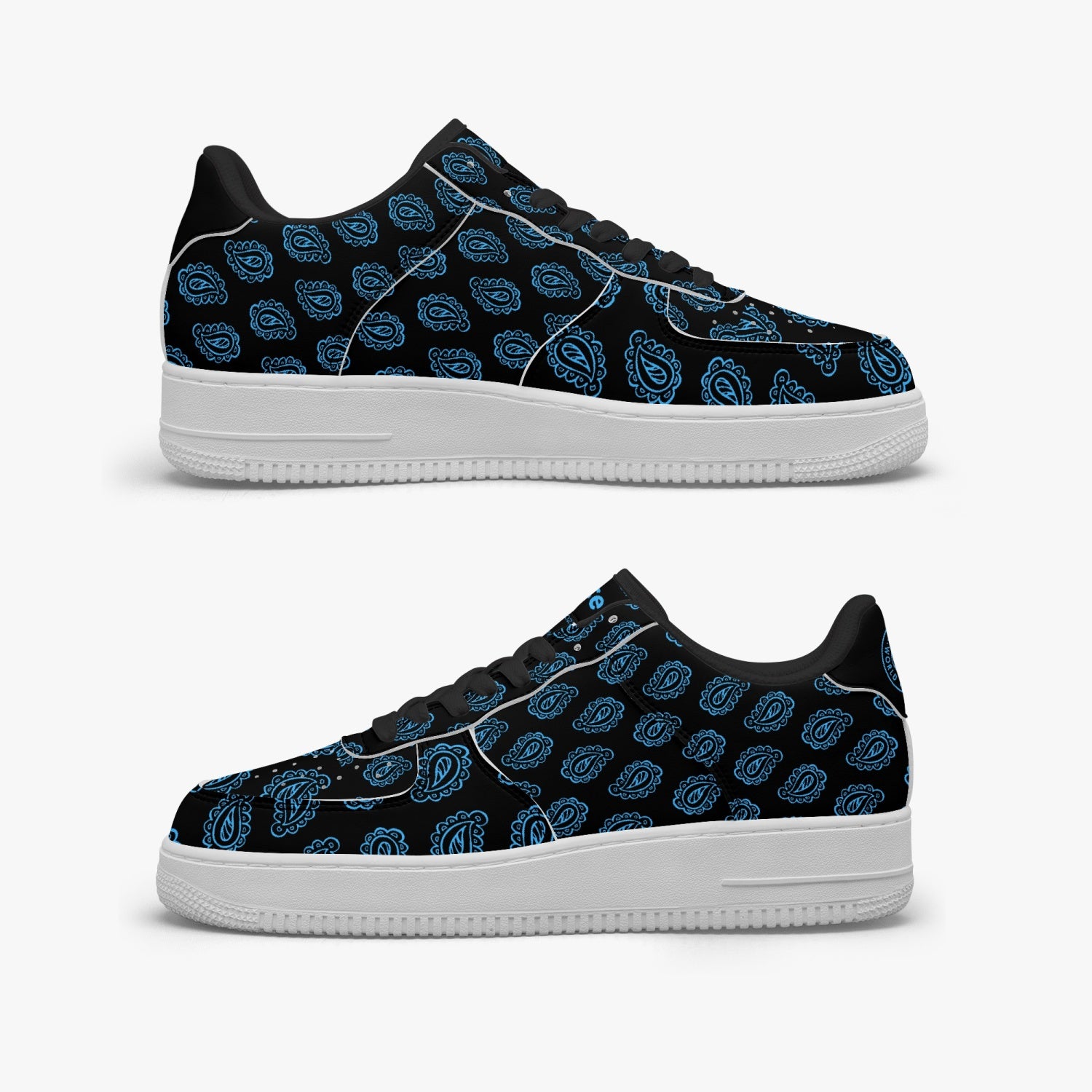 Gface AF1 Unisex Blue Bandana Print Low-Top Leather Sports Sneakers