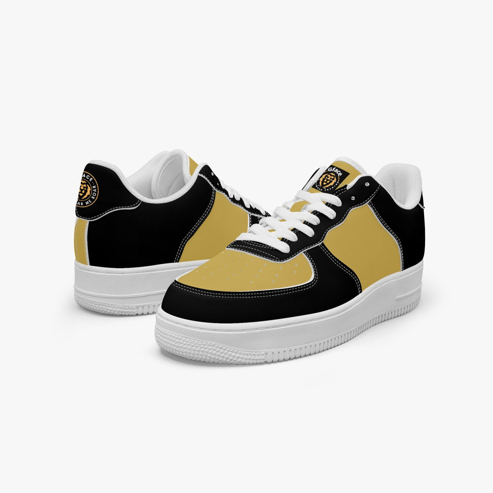 GFACE AF1 Unisex Black/Beige  Low-Top Leather Sports Sneakers